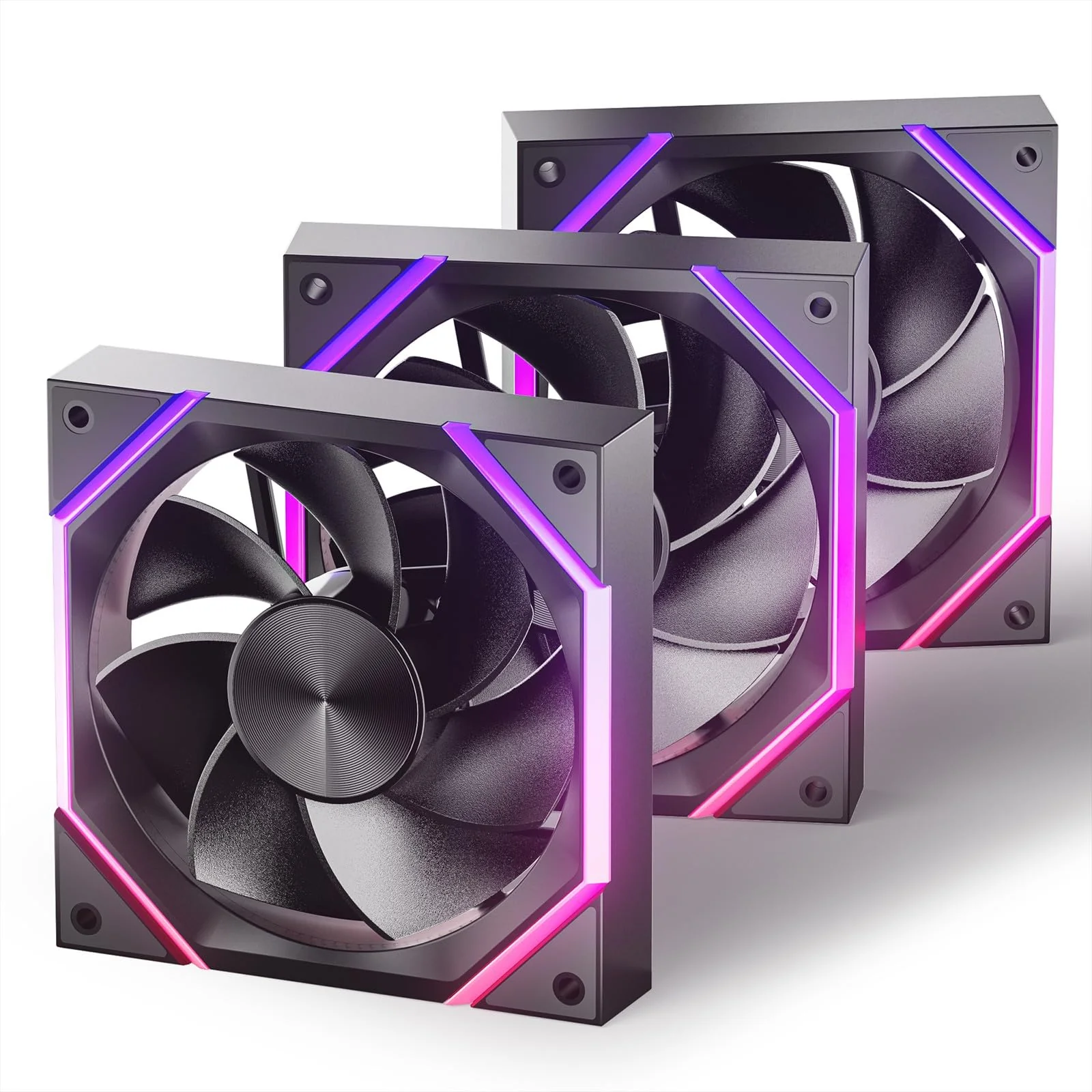 AsiaHorse RGB PC Fan 120 mm Reverse Case Fan [Pack of 3] [HDB] 61.5 CFM/2000 RPM/2.16 MMH2O 5V3PIN ARGB and 12V4PIN PWM Fan, 50,000 Hours Life Nyota-A12-R-Black 120MM–Reverse black