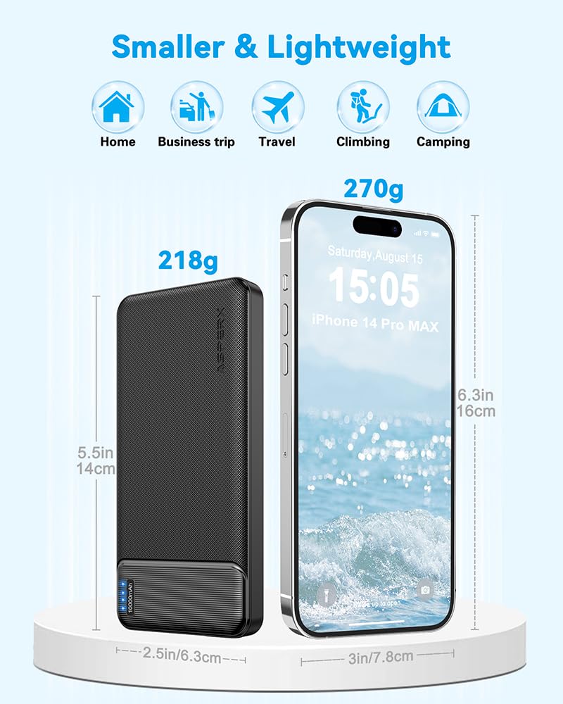 AsperX 2-Pack 10000mAh USB C Output Portable Charger Power Bank Fast Charging, Portable Phone Charger External Battery Pack for iPhone, Samsung, Google LG and Heated Vest Black+White - Image 2