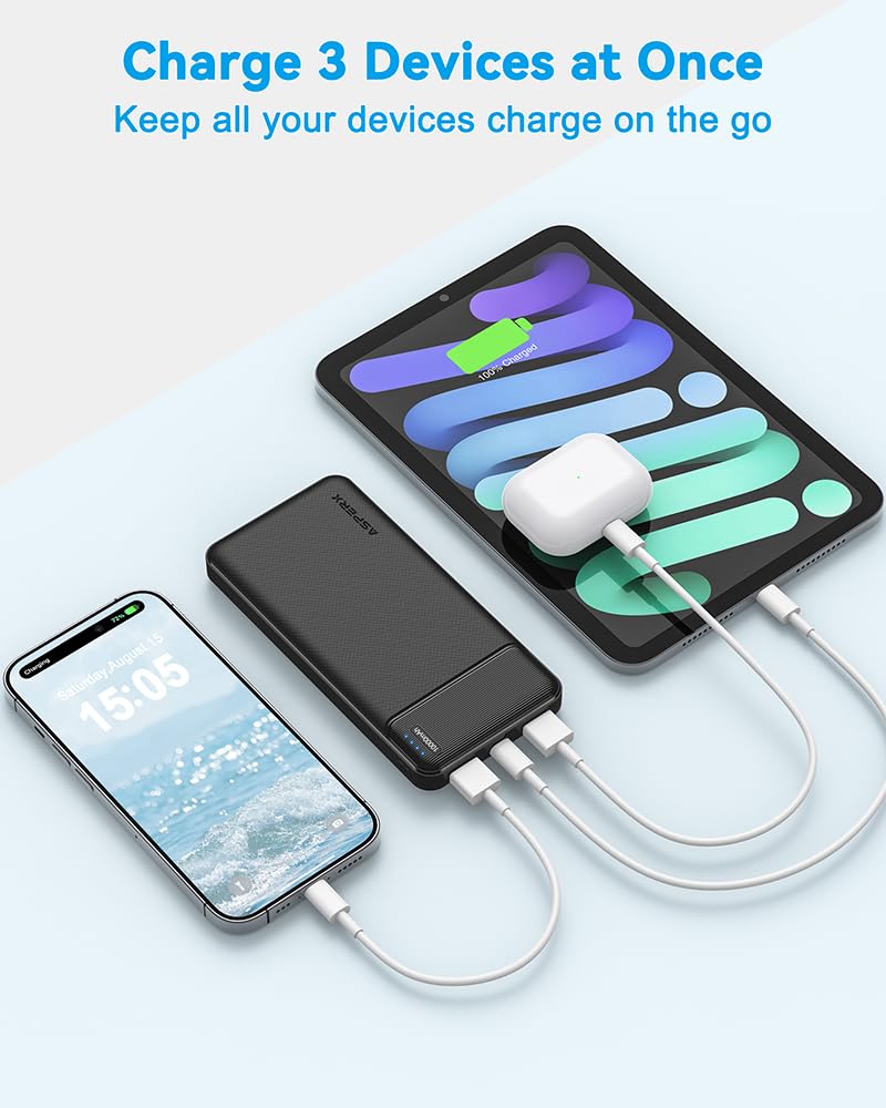AsperX 2-Pack 10000mAh USB C Output Portable Charger Power Bank Fast Charging, Portable Phone Charger External Battery Pack for iPhone, Samsung, Google LG and Heated Vest Black+White - Image 4