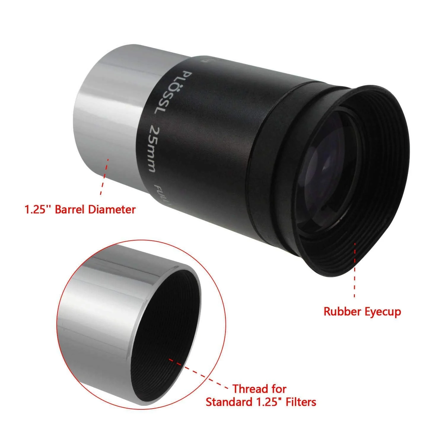 Astromania 1.25" 25mm Plossl Telescope Eyepiece - 4-Element Plossl Design - Threaded for Standard 1.25inch Astronomy Filters - Image 2