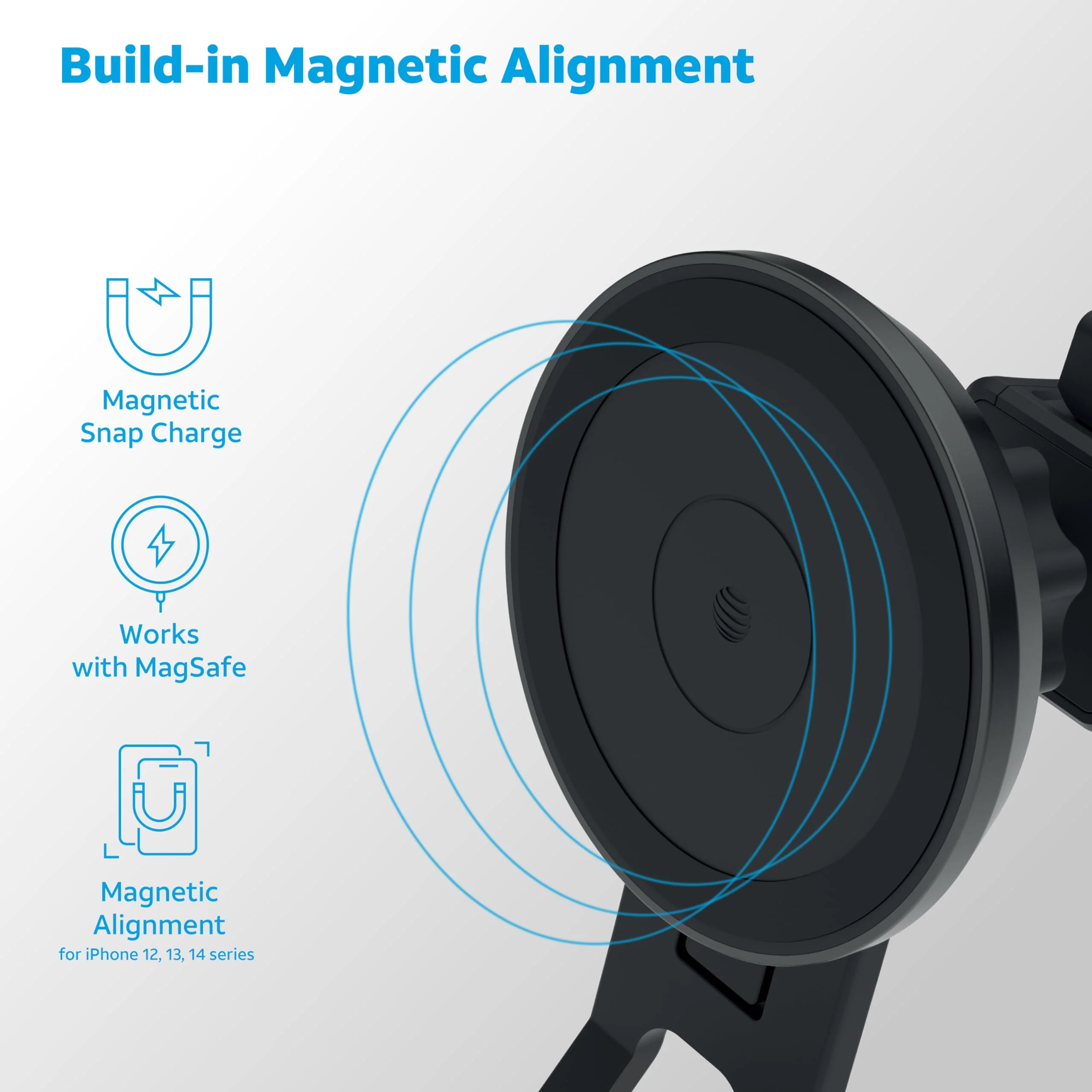 AT&T Qi Certified Case-Friendly Wireless Magnetic Charging Car Dock for Apple iPhone, Google Pixel, and Samsung Galaxy (Black) Black / Circle - Image 2