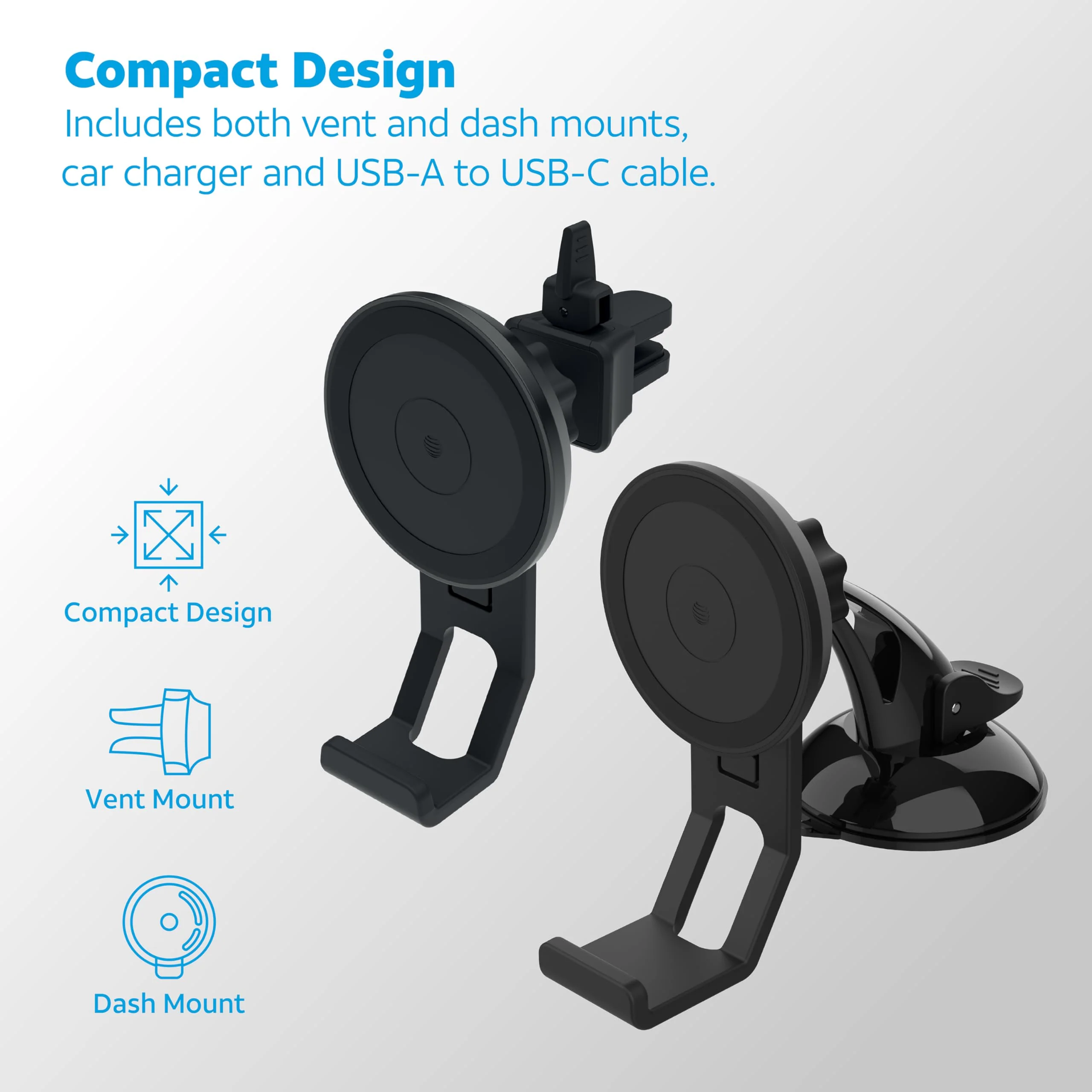 AT&T Qi Certified Case-Friendly Wireless Magnetic Charging Car Dock for Apple iPhone, Google Pixel, and Samsung Galaxy (Black) Black / Circle - Image 5
