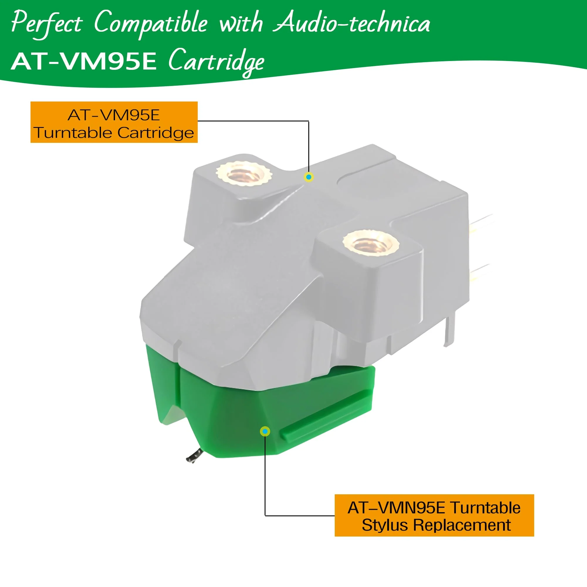 AT-VMN95E Record Needles Replacement with Anti-Static Cleaning Brush, Diamond Vinyl Turntable Stylus Needles Compatible with Audio-Technics AT-LP120X Series Vinyl Record Players - Image 3