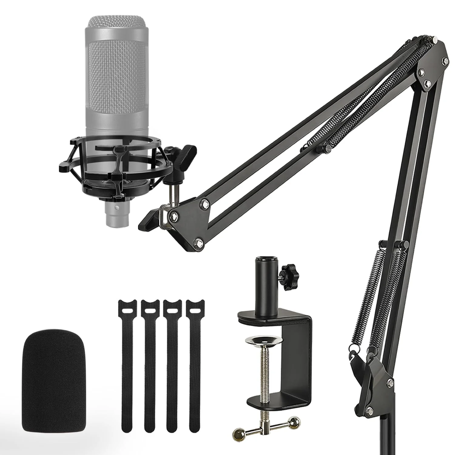 AT2020 Mic Stand, Adjustable Mic Boom Arm with Shock Mount, Foam Windscreen and Cable Ties, for AT2020 AT2020USB AT2020USB+ AT2035 Boom Arm Stand