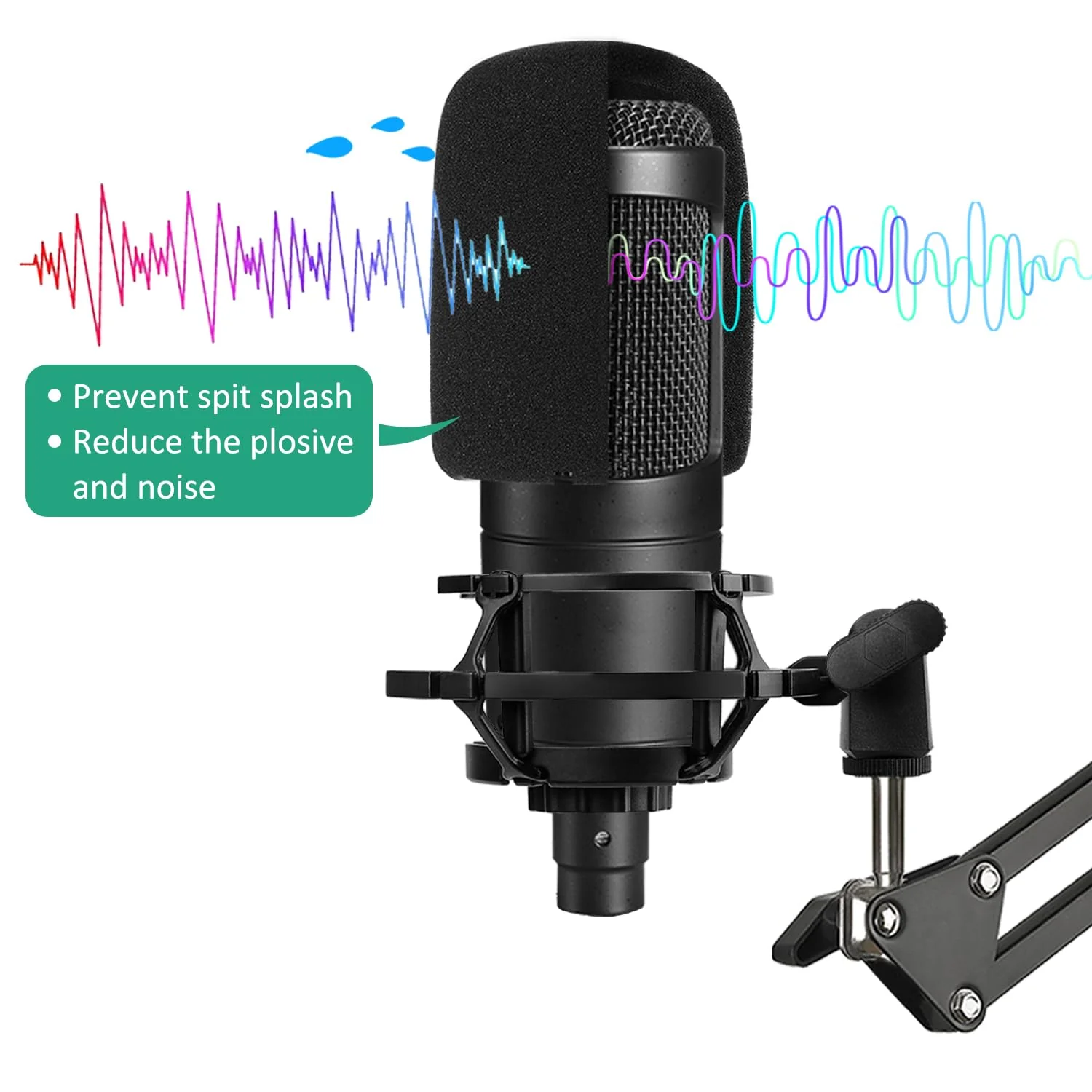 AT2020 Mic Stand, Adjustable Mic Boom Arm with Shock Mount, Foam Windscreen and Cable Ties, for AT2020 AT2020USB AT2020USB+ AT2035 Boom Arm Stand - Image 3