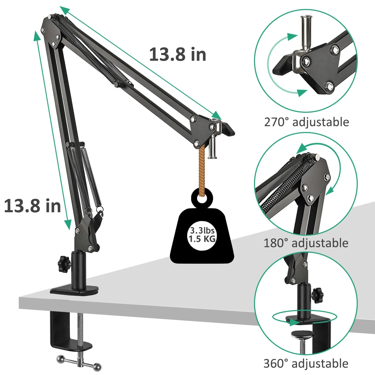 AT2020 Mic Stand, Adjustable Mic Boom Arm with Shock Mount, Foam Windscreen and Cable Ties, for AT2020 AT2020USB AT2020USB+ AT2035 Boom Arm Stand - Image 4