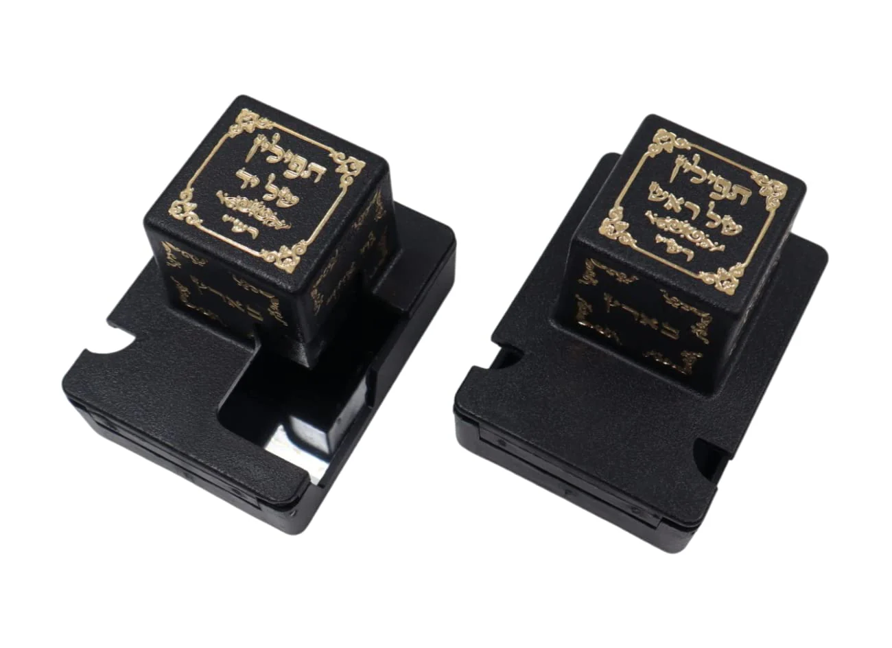 Ataret Judaica decorative plastic tefillin boxes, head and hand set for the right, Rashi (Shidlech) (size 34, black) Size 34