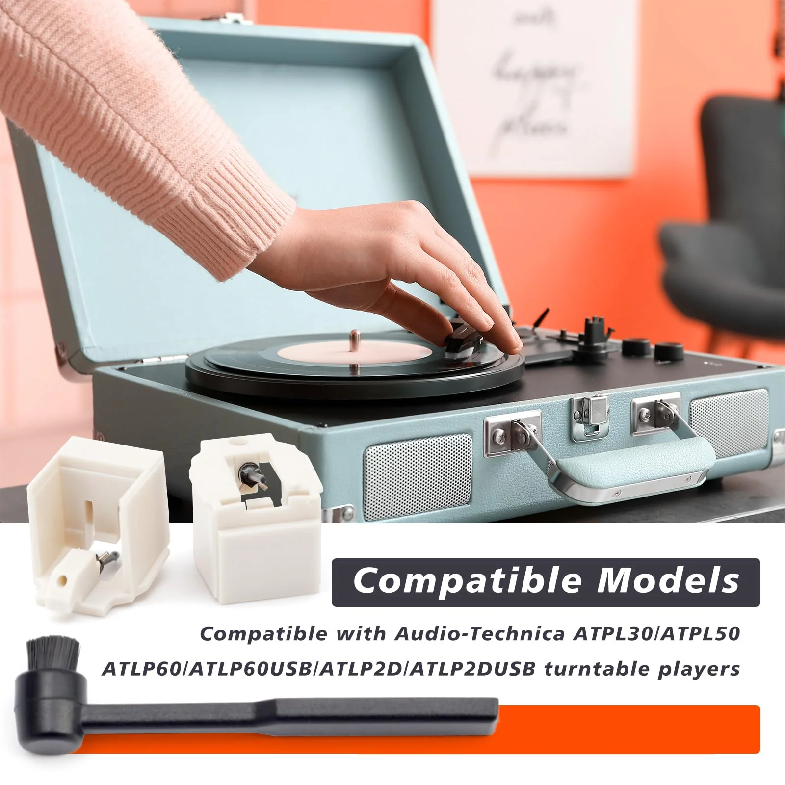 ATN3600L Diamond Record Player Needles Replacement Stylus Compatible with Audio-Technica AT-LP60X, AT-LP60XBT, and AT-LP60XBT-USB Turntable Needle Replacement, 2PCS with Stylus Cleaning Brush - Image 3
