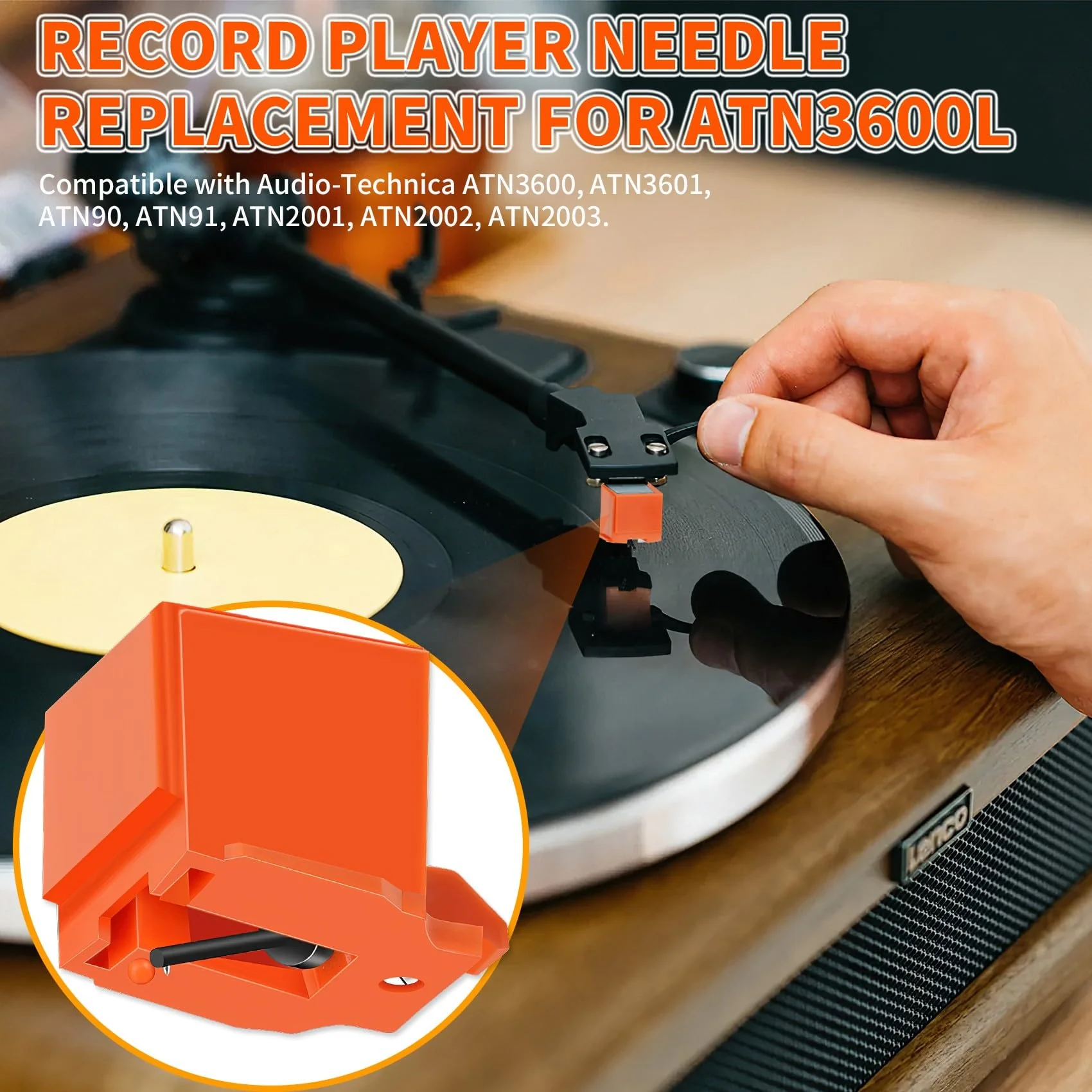 ATN95E Diamond Turntable Needle Stylus Replacement, Compatible with Audio-Technica AT-LP120X Vinyl Record Players (ATN3600L(Orange)) ATN3600L(Orange) - Image 3