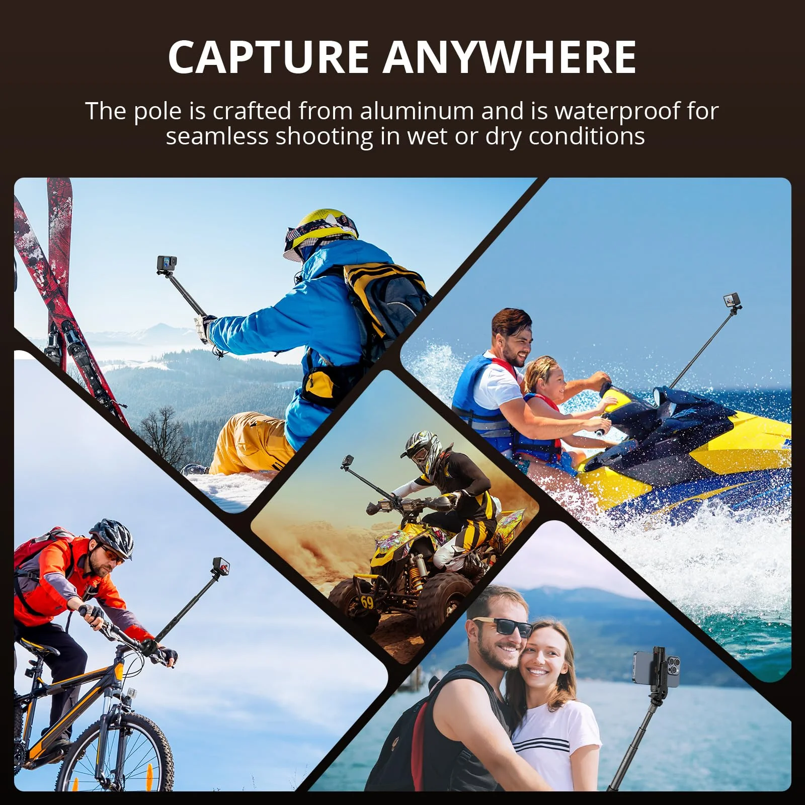 ATUMTEK 114cm Invisible Selfie Stick, 1/4" Extended Monopod Pole, Solid and Compact Design for Insta360, for GoPro, DJI, Action Camera (Buckle Mount for GoPro and Wrist Strap Included) - Image 7