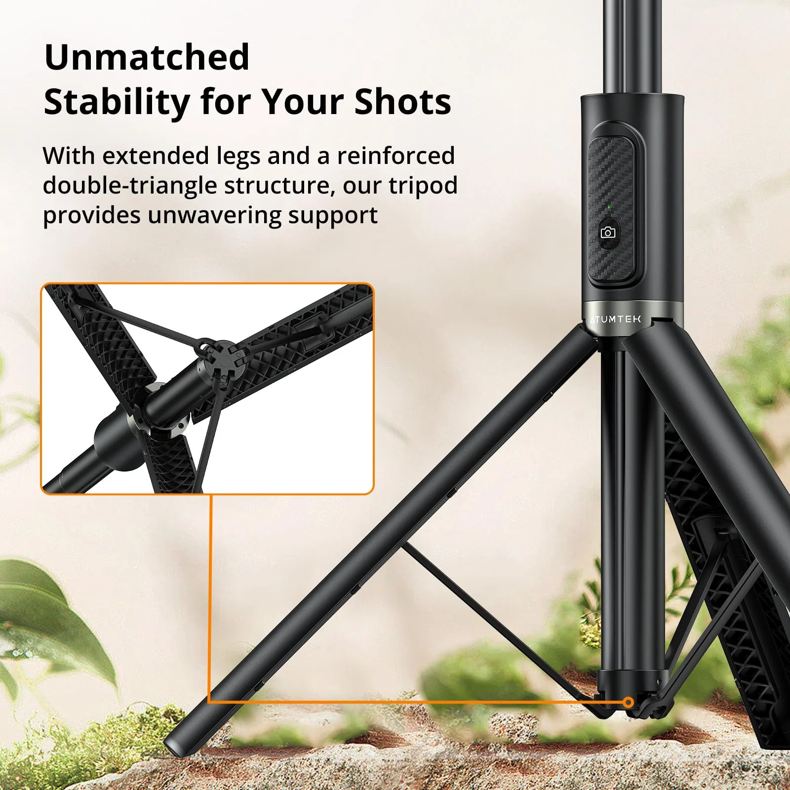 ATUMTEK 55" Selfie Stick Tripod, All-in-one Extendable Aluminum Phone Tripod with Rechargeable Bluetooth Remote for iPhone, Samsung, Google, LG, Sony and More, Fitting 4.7-7 inch Smartphones, Black 55" - Image 8