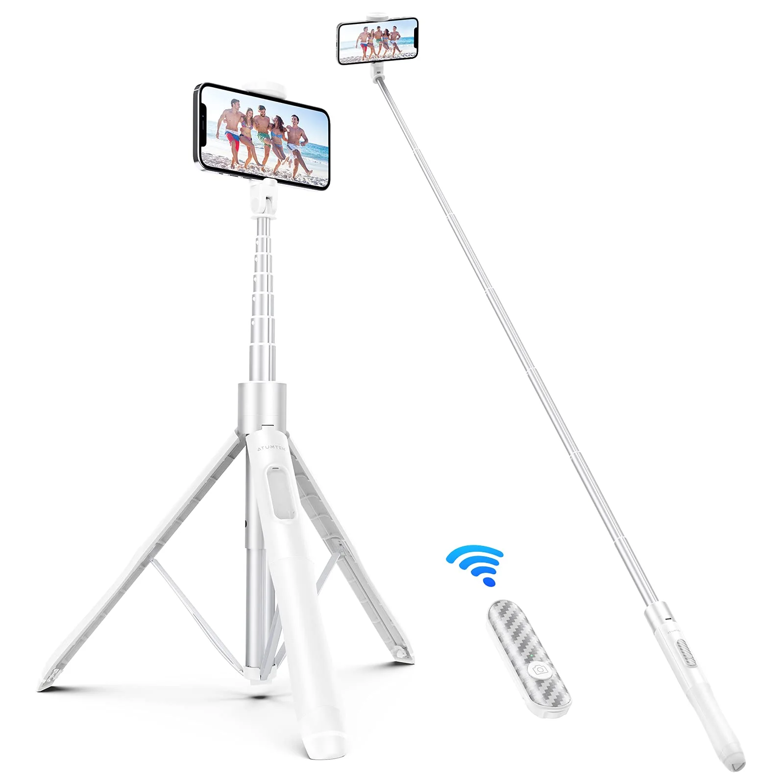 ATUMTEK 60" Selfie Stick Tripod, All in One Extendable Phone Tripod Stand with Bluetooth Remote 360° Rotation for iPhone and Android Phone Selfies, Video Recording, Vlogging, Live Streaming, White 60"