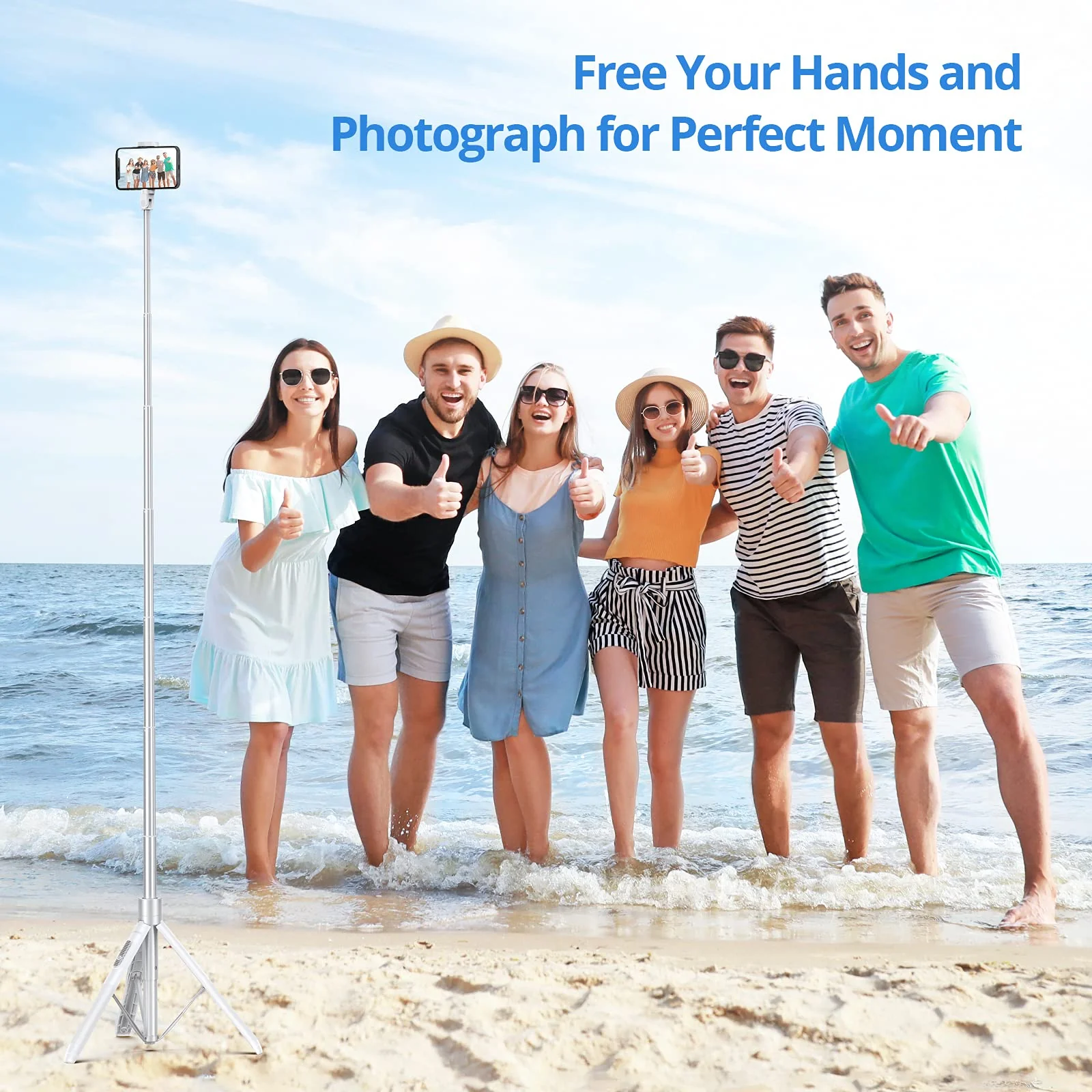 ATUMTEK 60" Selfie Stick Tripod, All in One Extendable Phone Tripod Stand with Bluetooth Remote 360° Rotation for iPhone and Android Phone Selfies, Video Recording, Vlogging, Live Streaming, White 60" - Image 8