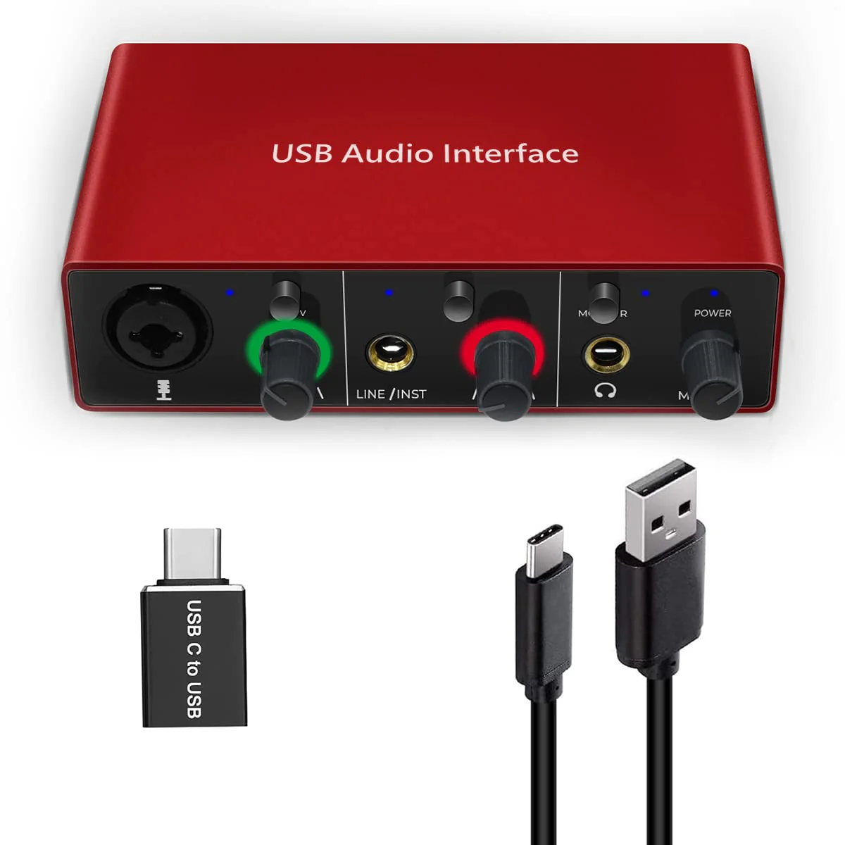 Audio Interface Audio Interface for PC USB Interface mixer recorder with 48V Phantom Power 24 Bit Support Table Mac OS PC Audio Equipments & Music Instruments (No DAW include)