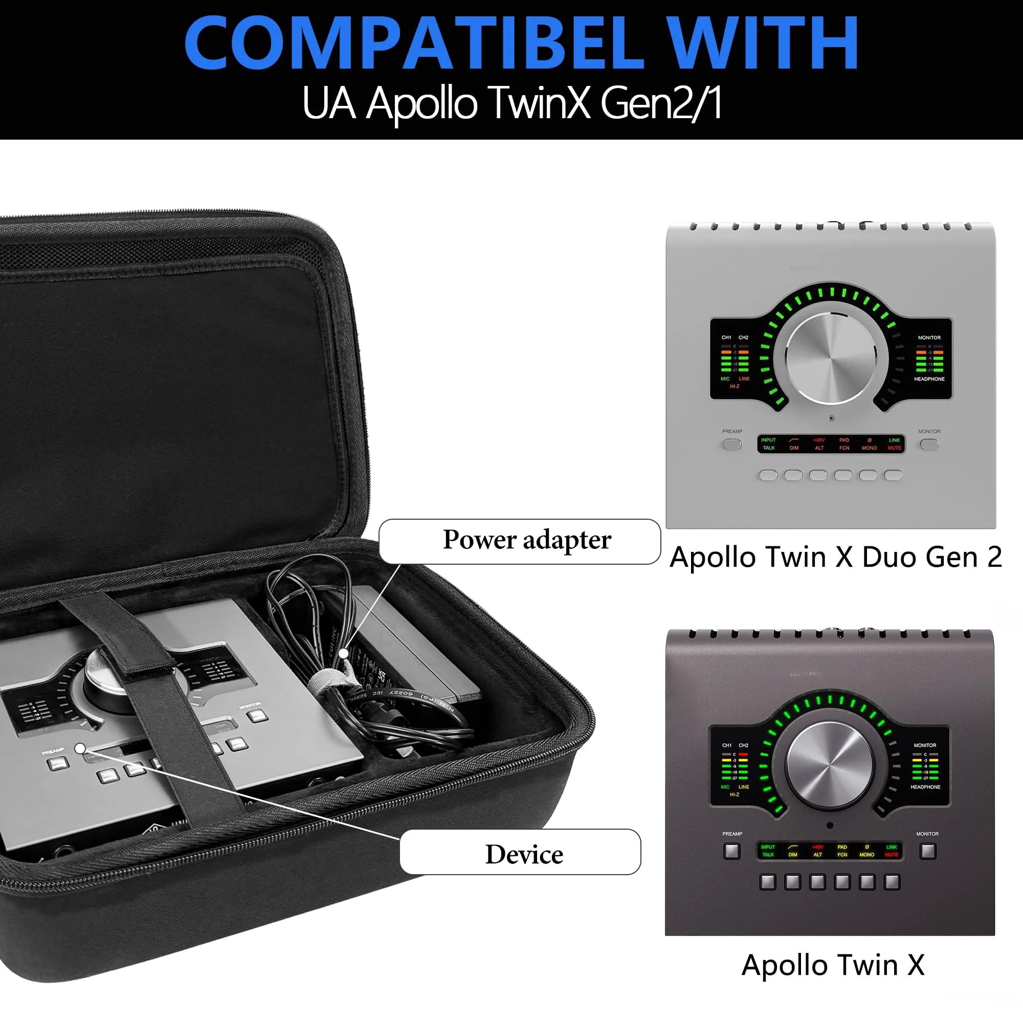 Audio Interface Carrying Case Compatible with Apollo Twin X DUO Gen 2/QUAD Gen 2, Equipped with Comfort Handle and Adjustable Shoulder Strap, Suitable for Traveling(Black) - Image 5