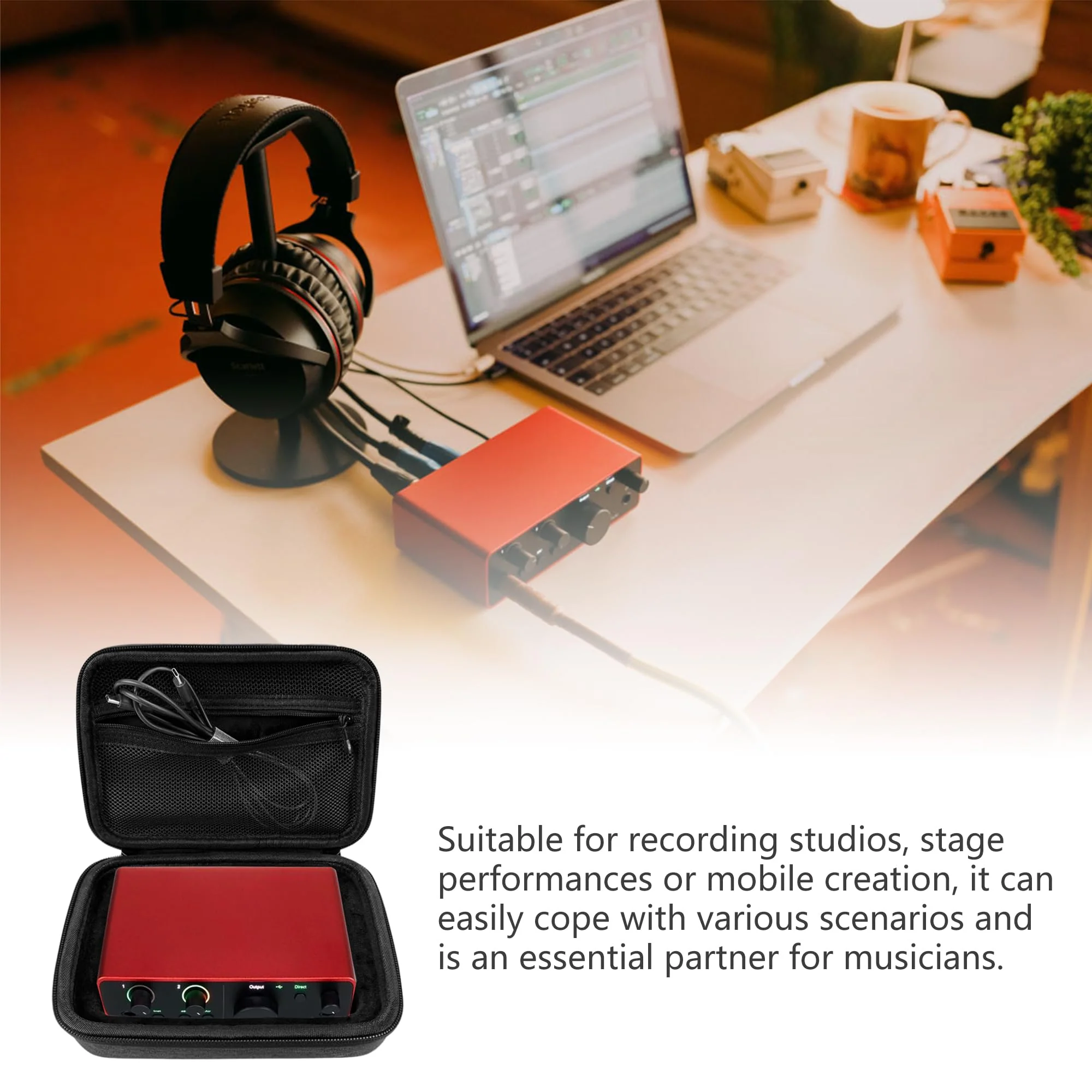 Audio Interface Hard Case Compatible with Focusrite Scarlett Solo 4th Gen, EVA Portable Bag with Soft Lining, Mesh Pocket, Dual Zipper, and Silicone Handle for Studio, Travel, and Gig Use - Image 7