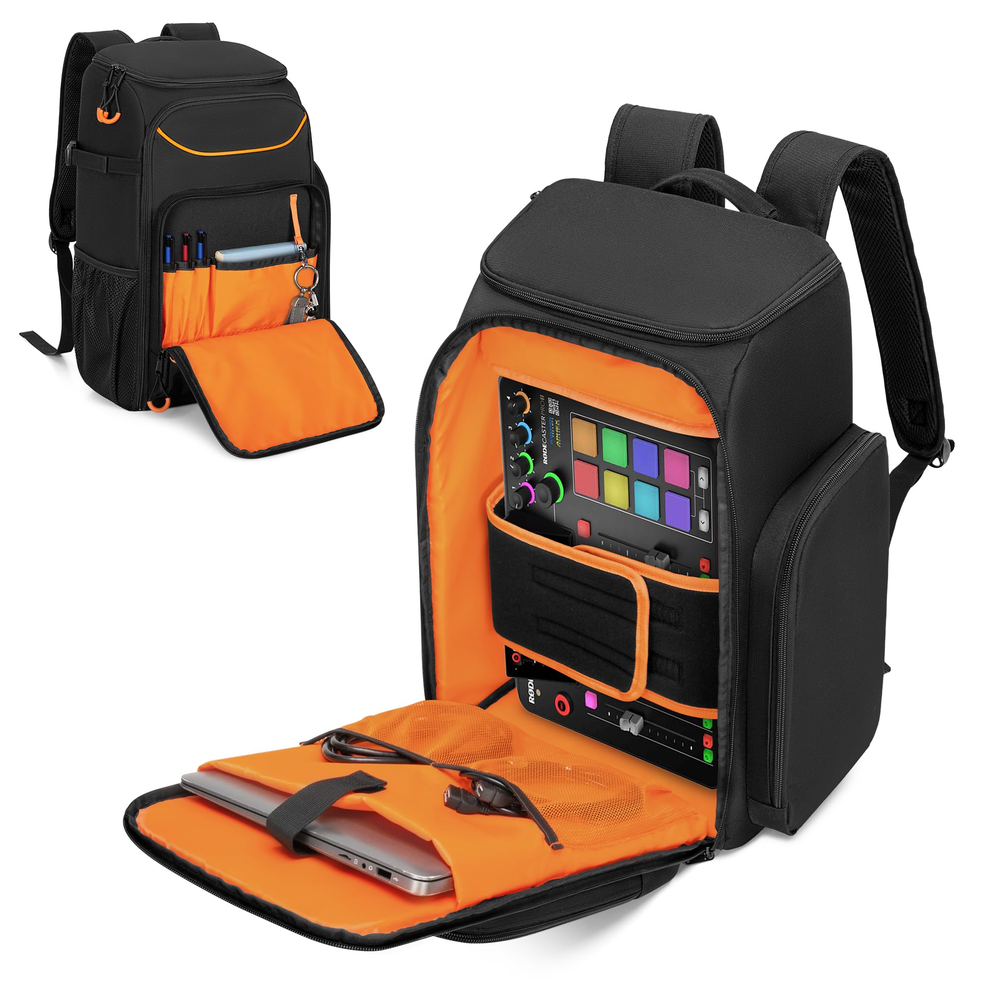 Audio Mixer Backpack Compatible with RODECaster Pro/RODECaster Pro II/RC Duo, DJ Mixer Travel Bag Case for Microphones and More Podcast Equipment(Patent Design)