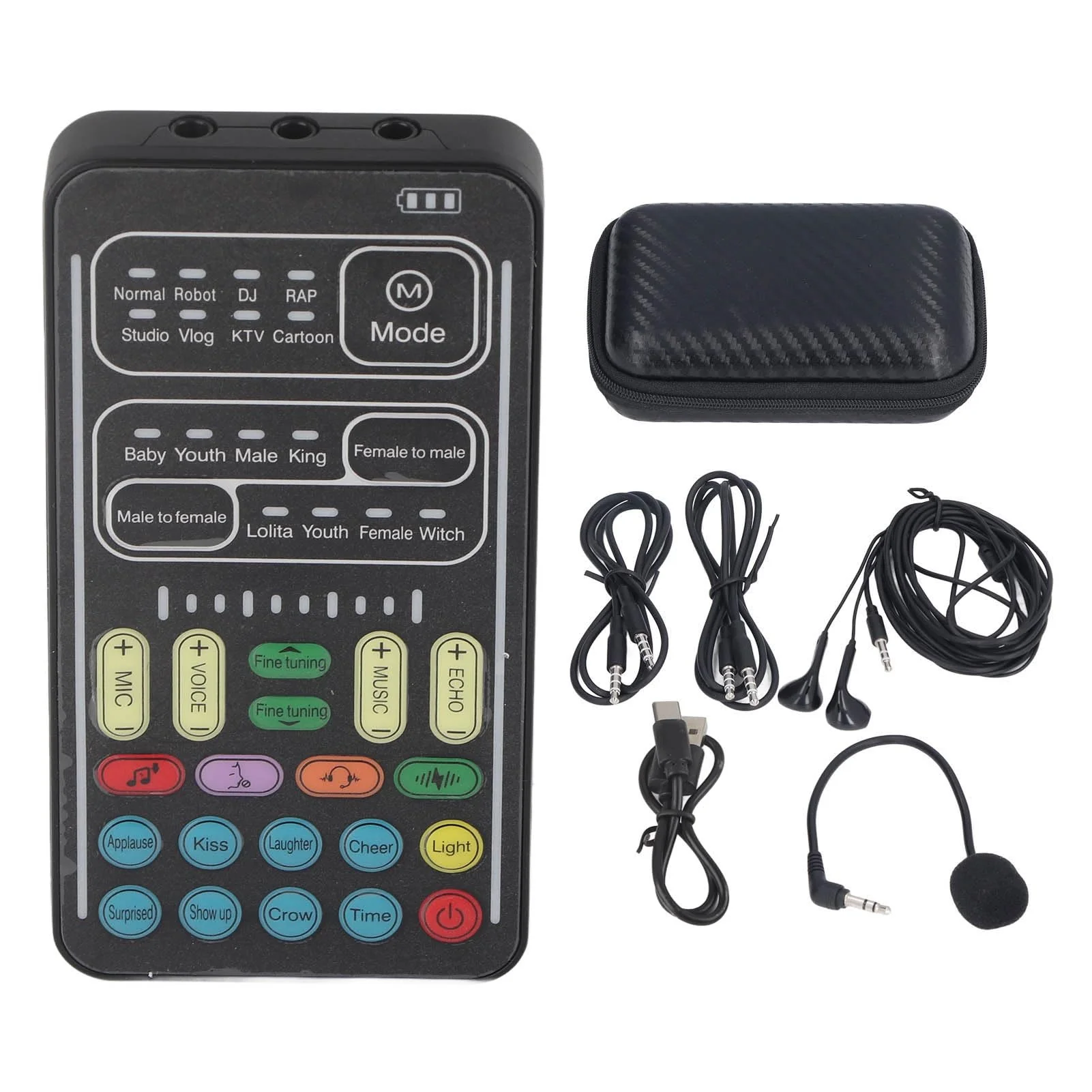 Audio Mixer, I9 Voice Changer Set Live Sound Card for Live Streaming, Multifunction Portable Recording Mini Sound Card Audio Mixer for Game Anchor Recording Computer (English Version)