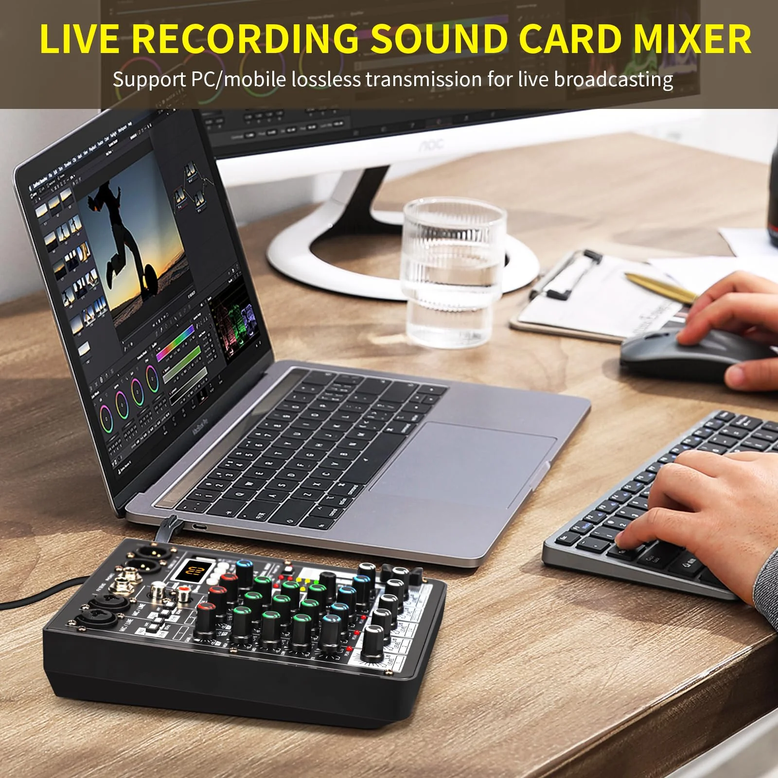 Audio Mixer, TKLBLS Professional DJ Mixer, Sound Sound Board Mixing Console with 4 Channel 99-Bit DSP, Digital MP3 Computer Input, 48V Phantom Power Stereo Recording, Live Stream - Image 2