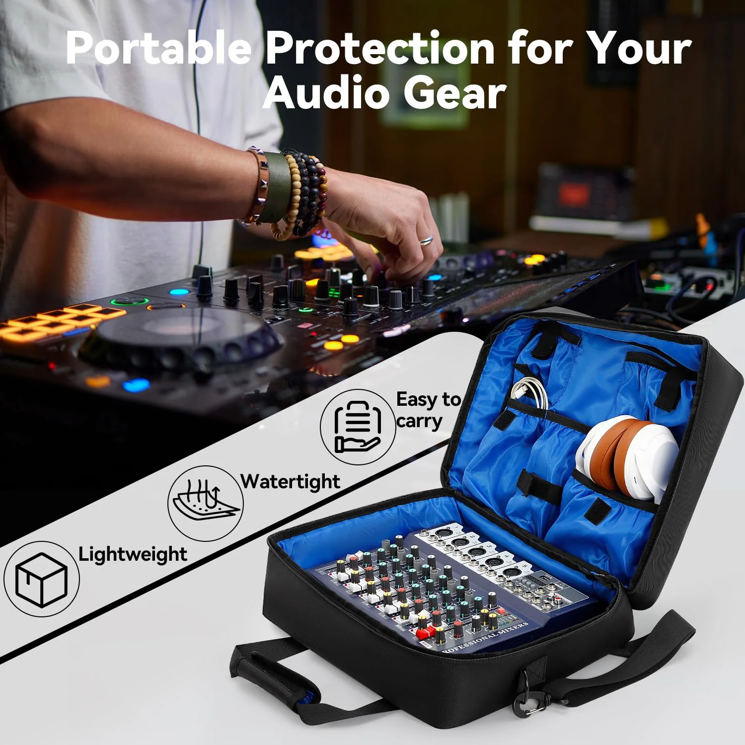 Audio Mixer Travel Bag Mixer Carrying Case Dj Accessories Equipment Bag,Large-Capacity DJ Controller Case for Music Equipment (14.5x12.2x5.5),Podcast Gear and Microphone (Only Bag) - Image 7
