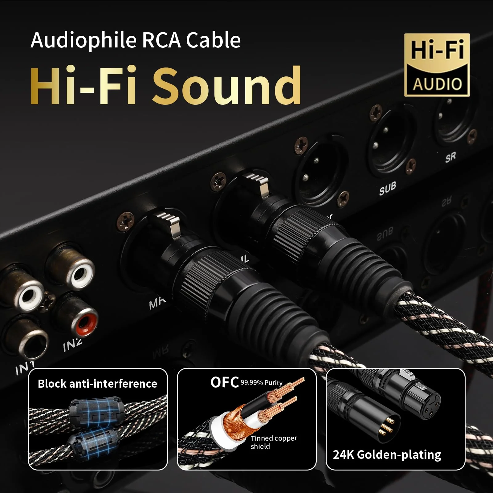 Audiophile HiFi Audio XLR Cables - 2XLR,9.84ft,15 AWG,4N OFC Core,Gold-Plated Plugs,with Nylon Braid,Subwoofer Cable,Compatible with CD Player,AMP,Speaker& Effect Processor(9.84ft/3m) 2-Pack 9.84ft/3m - Image 7