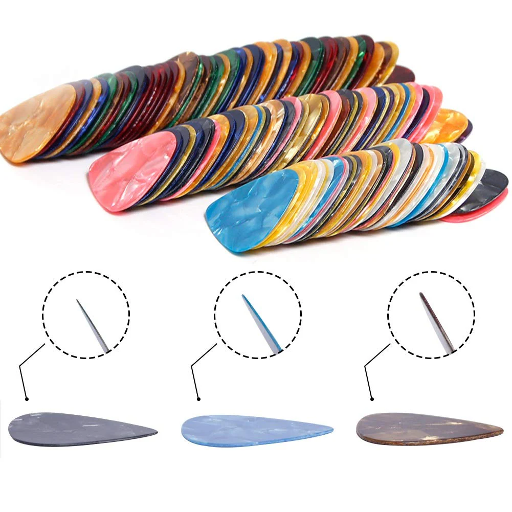 Augshy Guitar Picks, 150 Pack Premium Celluloid Guitar Pick Variety Pack with Organizer Storage Box Includes Thin, Medium & Heavy Gauges for Acoustic Guitar, Electric Guitar, Bass(0.46 0.71 0.96mm) 3 size