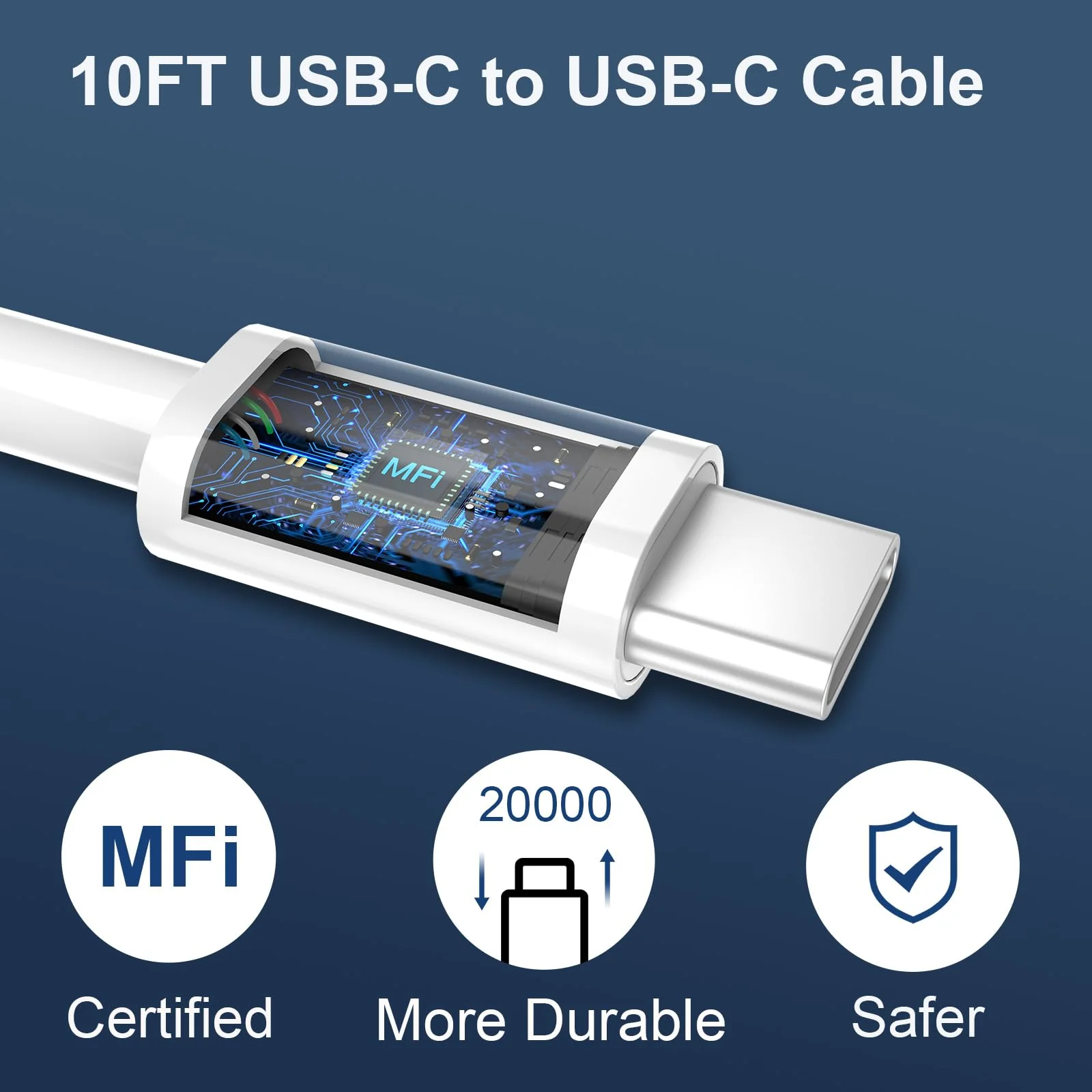 Auorld iPhone 15 Charger Fast Charging[MFi Certified],20W Dual Port USB C Fast Charger Block 10FT Long USB C to C Charging Cable Cord iPhone 15 Pro Max/15 Pro/15/15 Plus,iPad Pro 12.9''/11'',iPad Air white 10 FT - Image 4