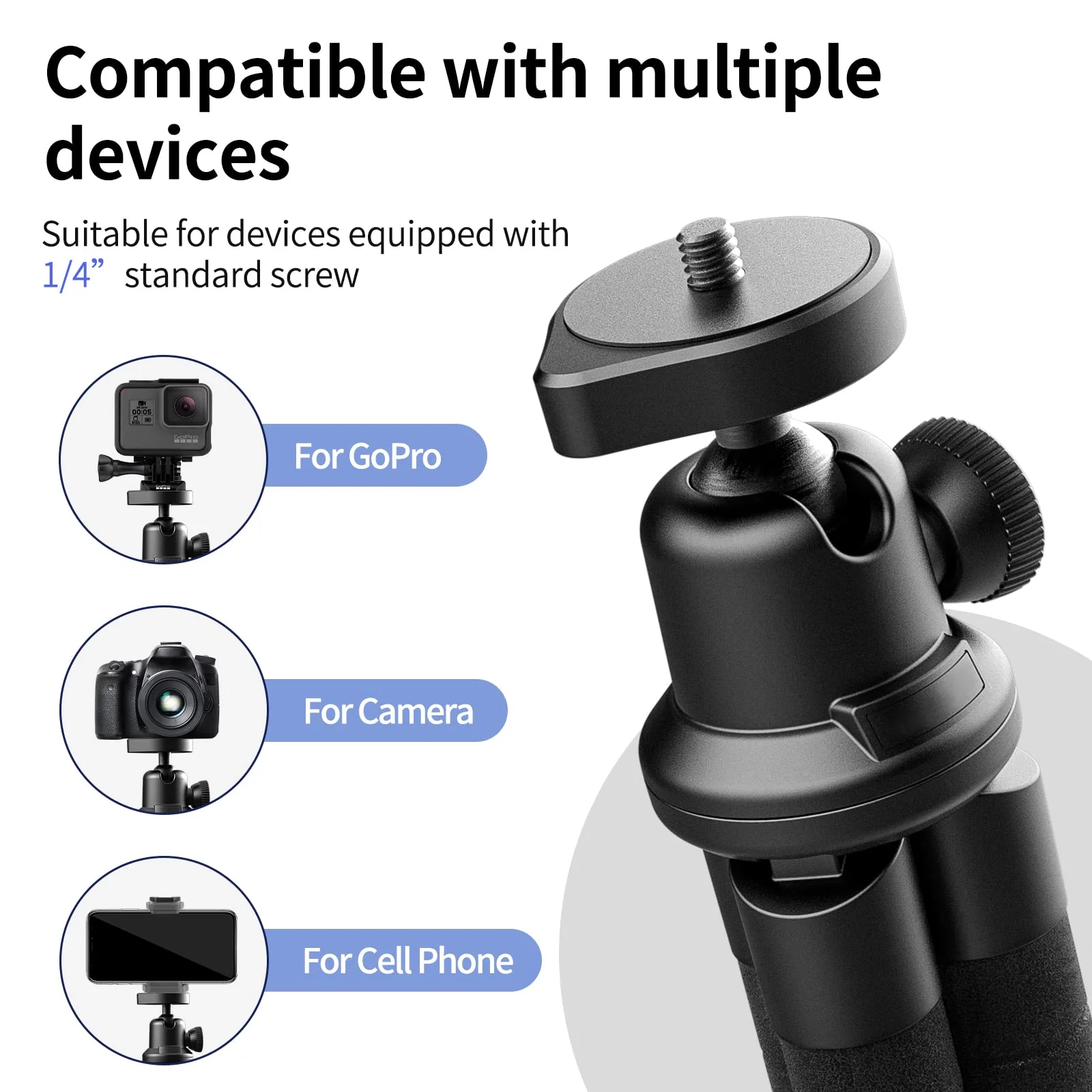 Aureday Phone Tripod, Flexible Tripod for iPhone and Android Cell Phone, Portable Small Tripod with Wireless Remote and Clip for Video Recording/Vlogging/Selfie Black - Image 4