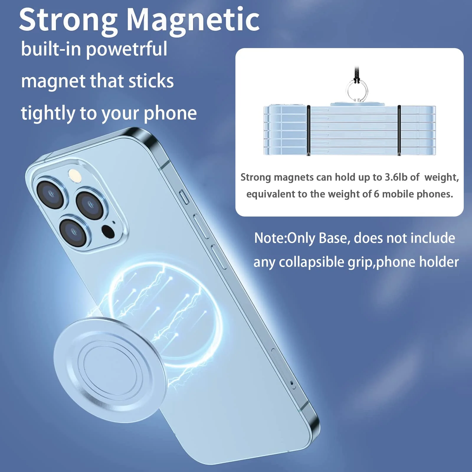 AUROX Compatible with MagSafe Base for iPhone 15/14/13/12 Magnetic Base Plate【Base Only】 Intended for Pop Socket Grip and Phone Ring Holder【Removable for Wireless Charging】(Clear) Plastic-Clear - Image 3