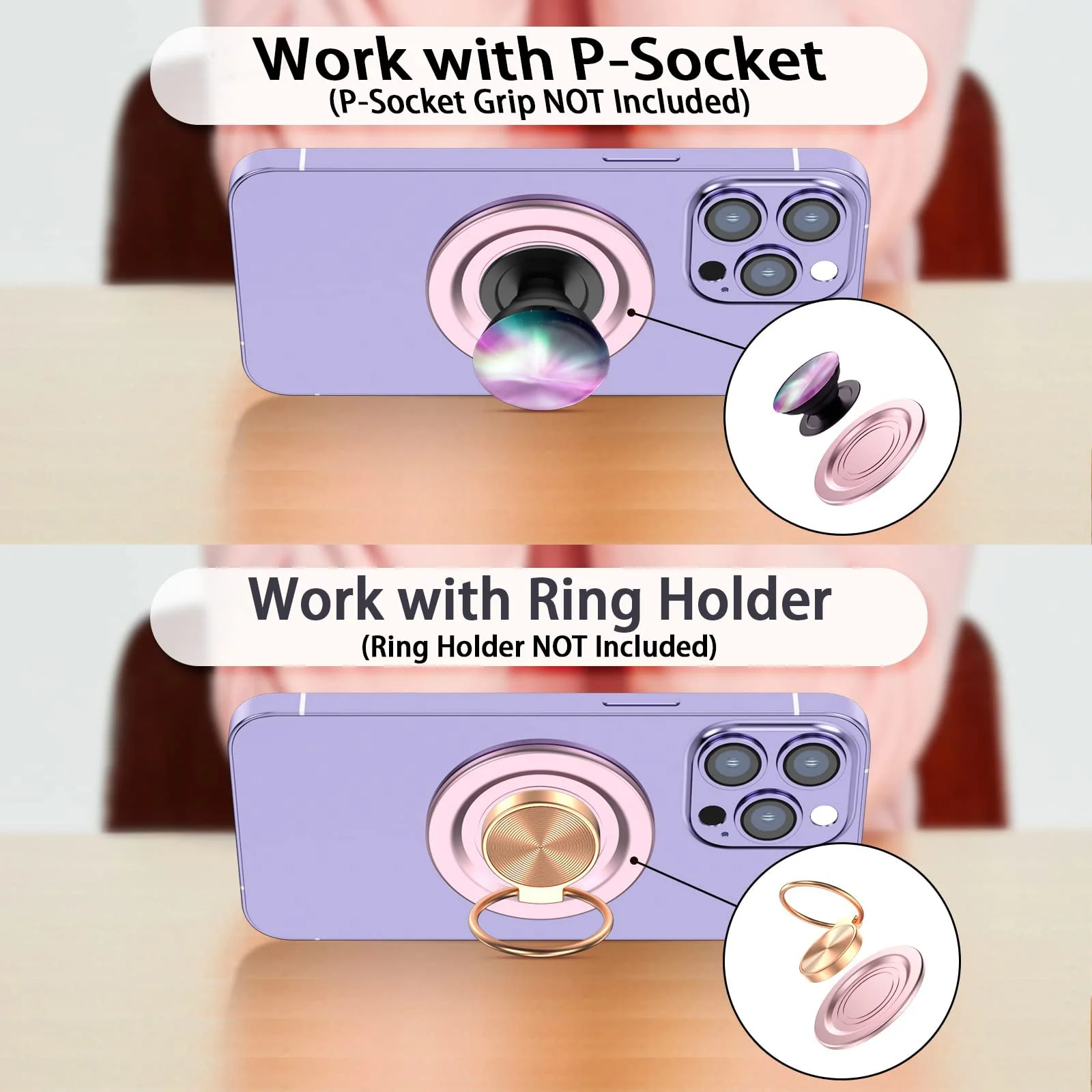 AUROX Compatible with MagSafe Base for iPhone 15/14/13/12 Magnetic Base Plate【Base Only】 Intended for Pop Socket Grip and Phone Ring Holder【Removable for Wireless Charging】(Clear) Plastic-Clear - Image 5