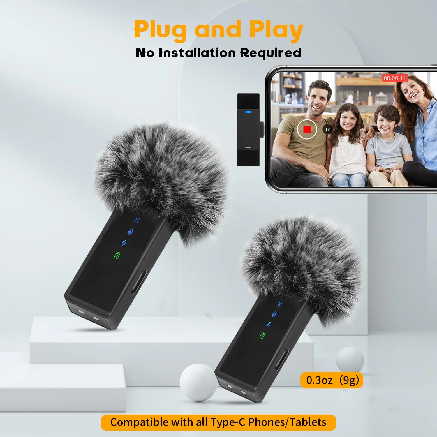 AURTEC Wireless Lavalier Microphone with Charging Case for Type C/USB C Phones, Set of 2, Plug & Play, 100 Ft Range, Noise Cancellation and Large Battery Type-C - Image 2