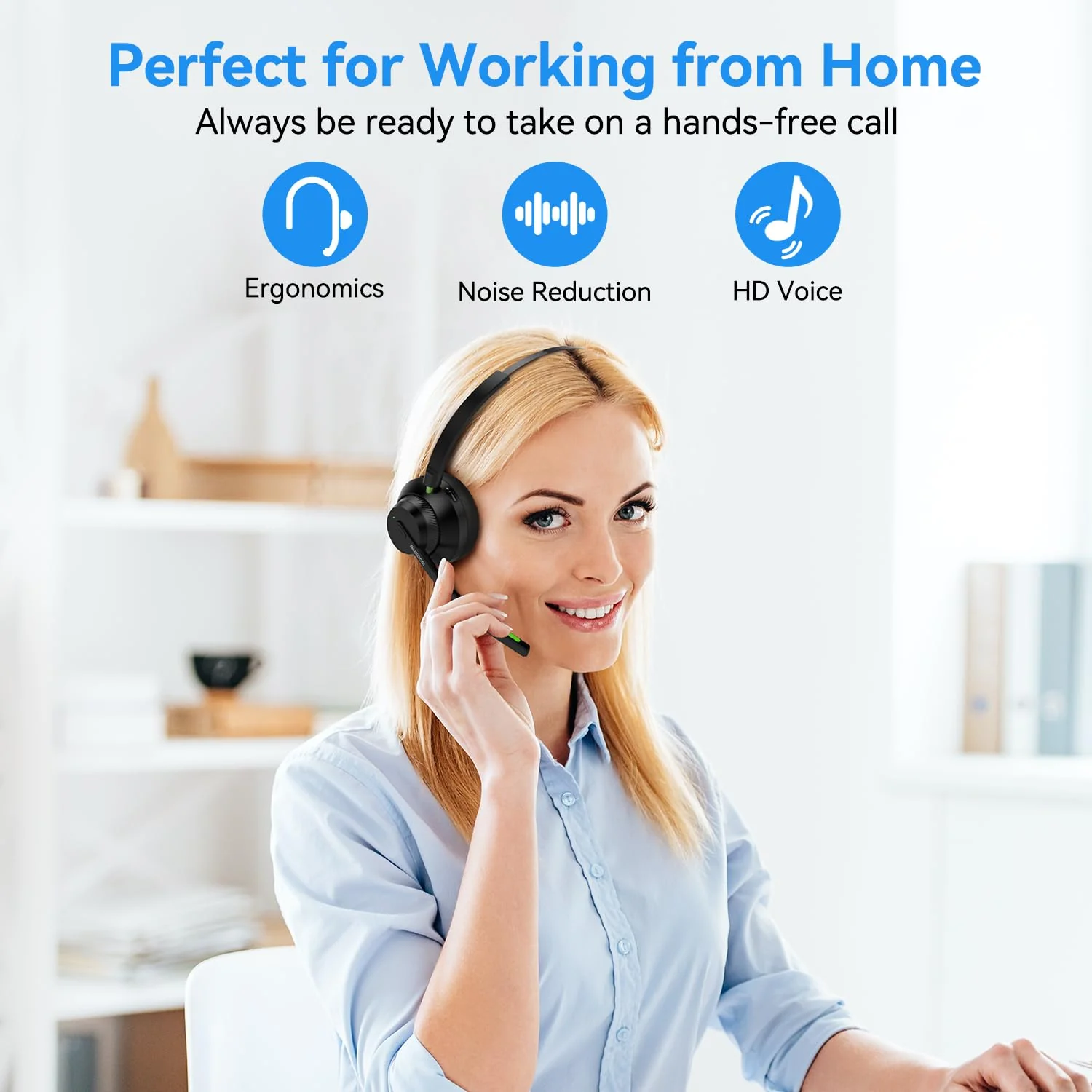 AUSDOM Trucker Bluetooth Headset with Microphone: A2301 Wireless 5.2 On-Ear Headset with AI Noise Cancelling Mic & Mute Button, 50H Playtime for Work from Home Office Call Center Cellphones Laptop Black & Green - Image 7