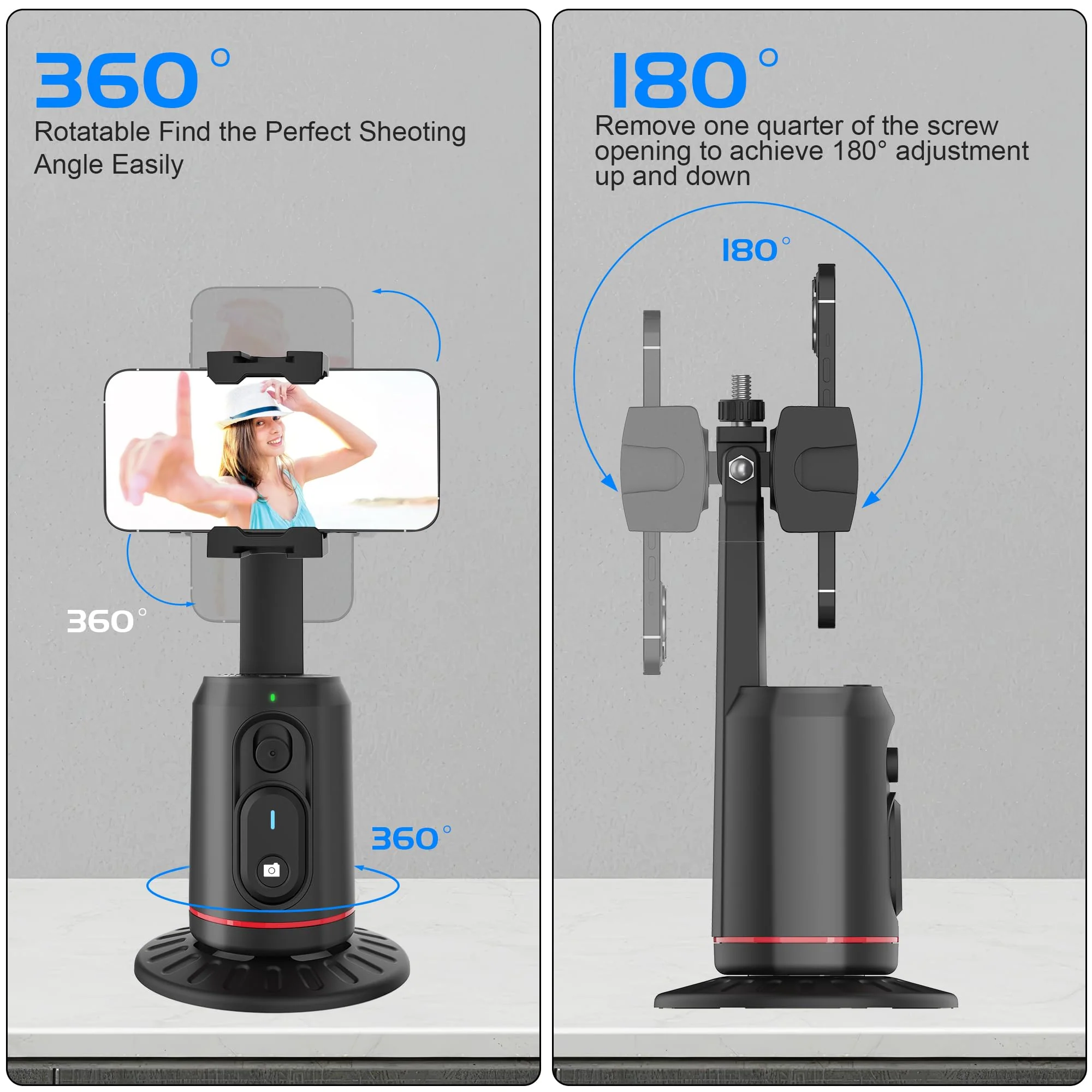 Auto Face Tracking Phone Holder for Phone, GoPro, Compact Camera, 360° Rotation Mount with Remote Compatible with Tripod, Rotating Stand for iPhone for Vlog, Streaming, Video, FaceTime, TIK Tok - Image 5