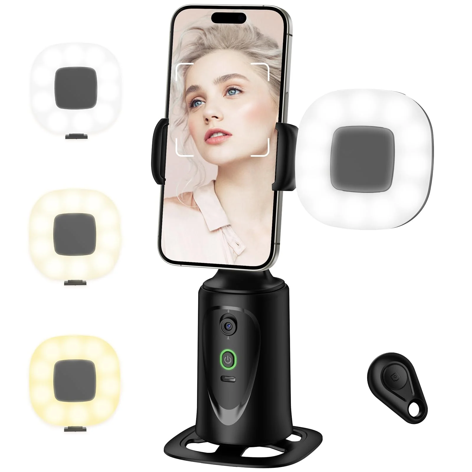 Auto Face Tracking Tripod 360° Rotation Phone Stand, No App, Face Body Phone Camera Stand with Remote and Gesture Control, Rechargeable Smart Shooting Stand with Light (Upgrade Edition)