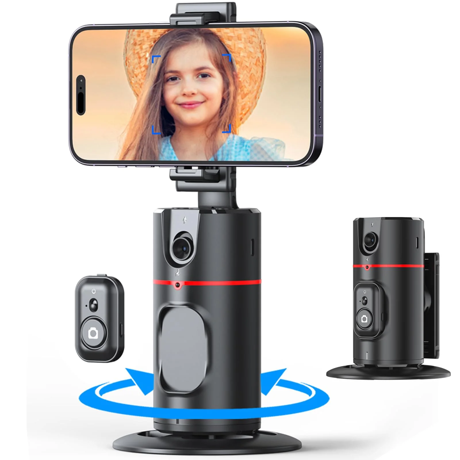 Auto Tracking Phone Holder,360° Rotation Phone Camera Mount Smart Shooting Phone Tracking Holder with Remote Selfie Stick for iPhone Android Stabilizer Shooting Live,No App,Rechargeable Black