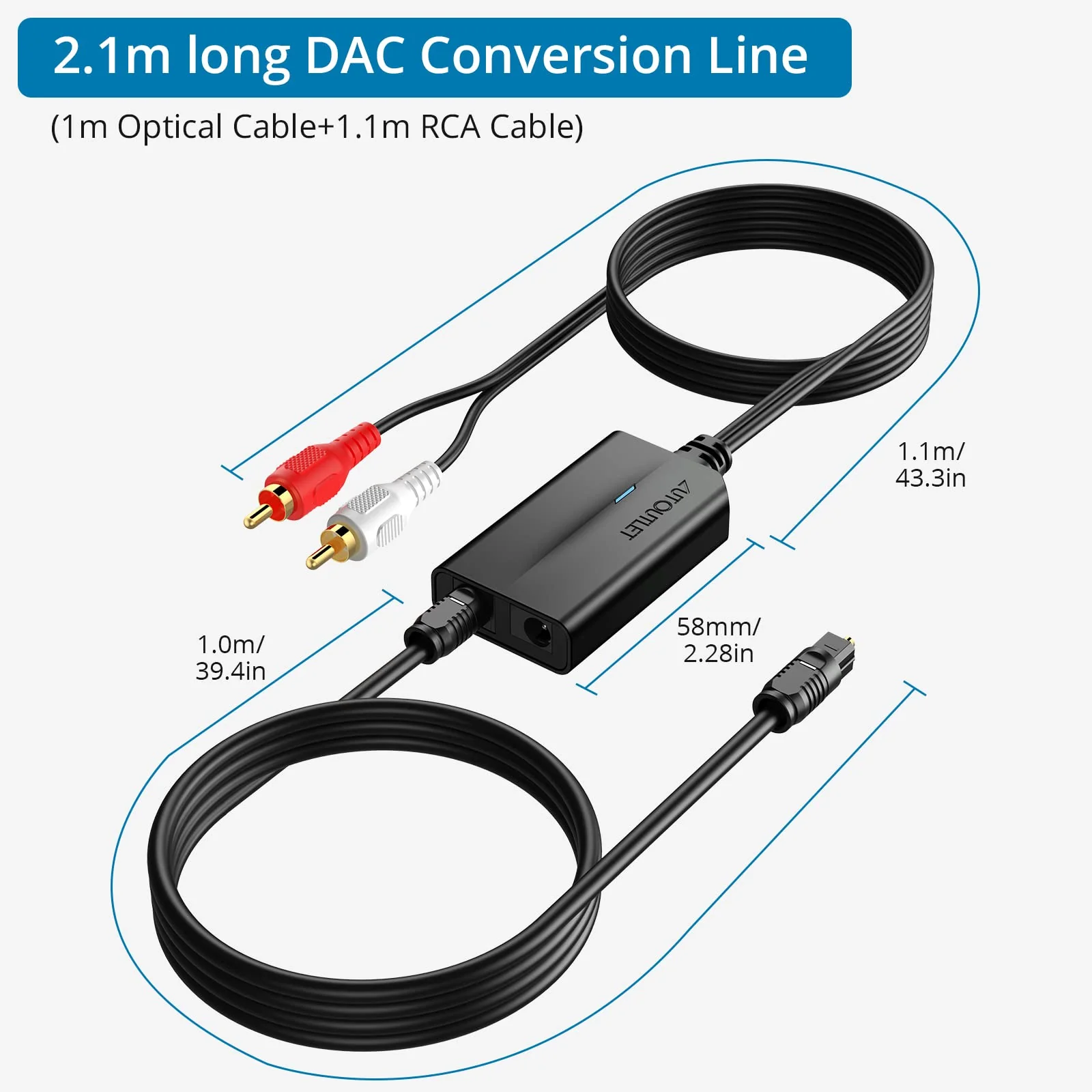 AUTOUTLET 192kHz DAC Digital to Analog Audio Converter 7ft/2.1m Digital Audio Optical to RCA Male Cable for HDTV, DVD, Blu-Ray Players and Game Consoles - Image 5