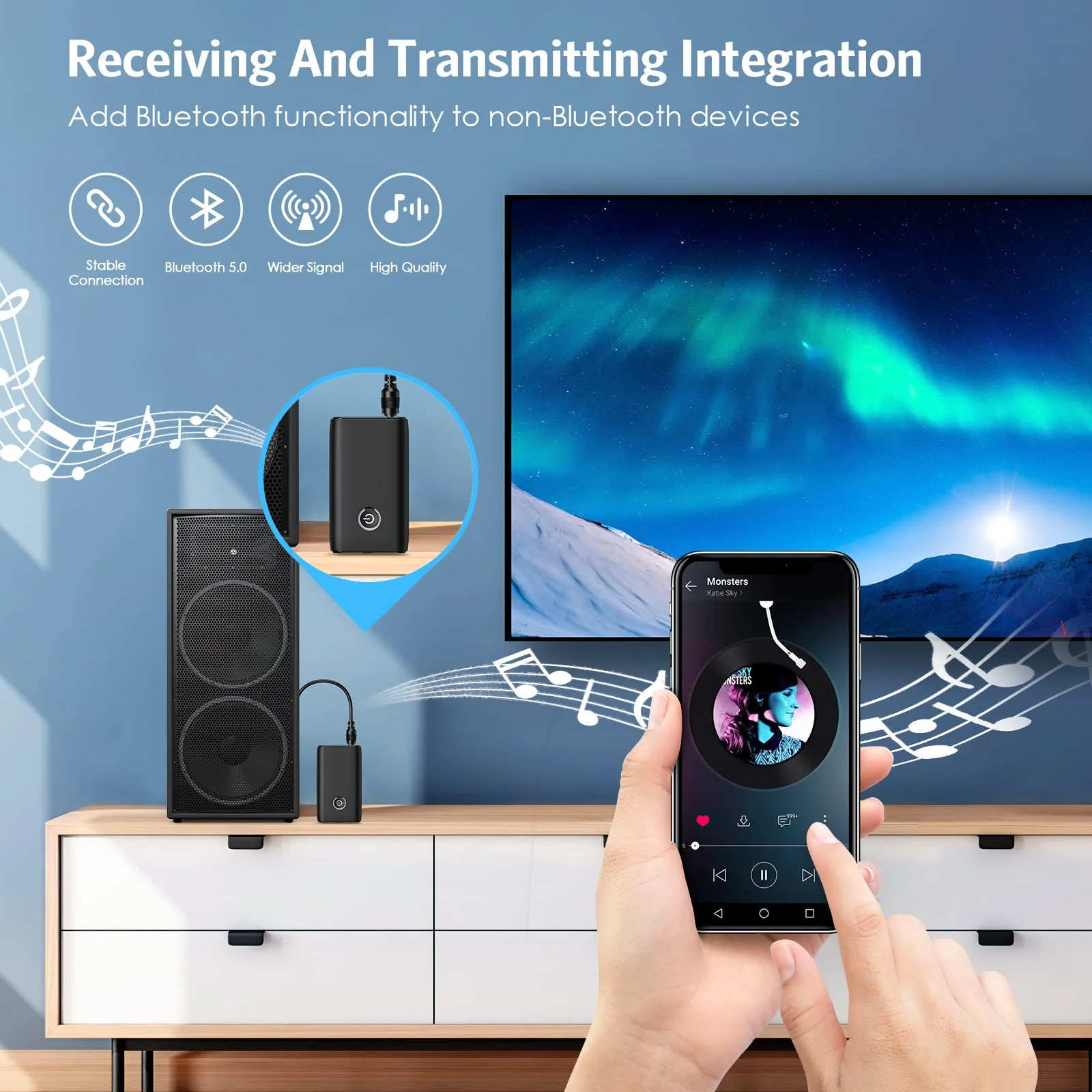 Aux Bluetooth Adapter for Car, Bluetooth 5.0 Transmitter Receiver, Portable Wireless Bluetooth Adapter, 2-in-1 Bluetooth Aux Adapter, Audio Receiver for Laptop, Radio, Headphones, Speakers, TV Black - Image 2