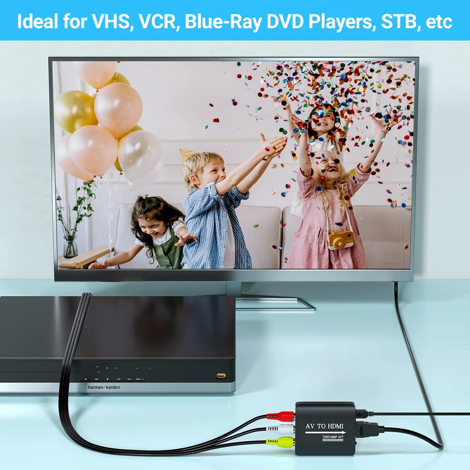 AV to HDMI Converter, AV to HDMI Adapter Support 720p/1080p for PS1/PS2/PS3/Xbox 360/WII/N64/SNES/STB/VHS/VCR/Blue-Ray DVD Players Converter (Single) - Image 6