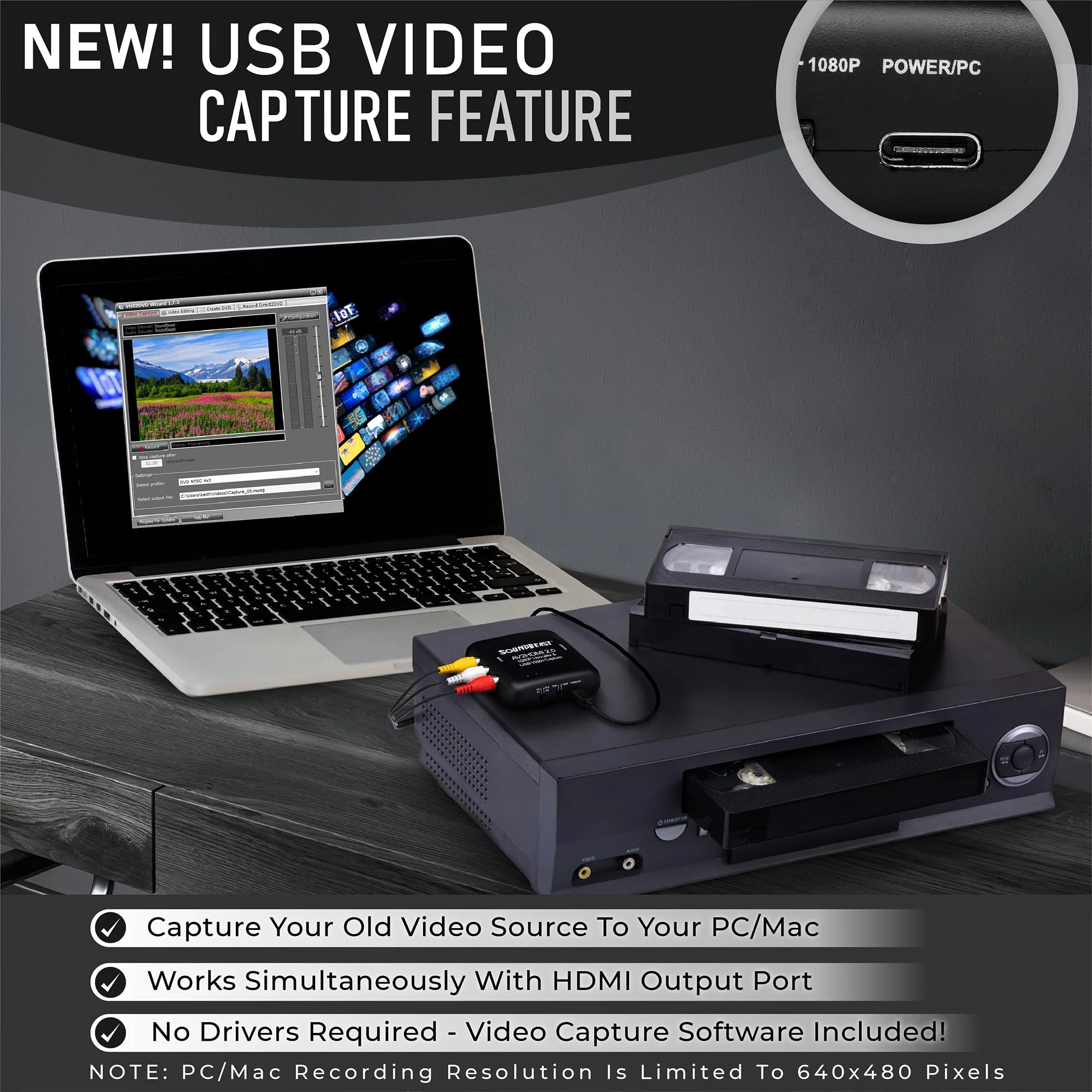 AV to HDMI Converter & Recorder 2.0 - AV RCA Composite to 1080P HDMI TV Upscaler - for VCR, VHS, DVD, Camcorder, Hi8, Gaming - 4:3 Aspect Ratio - USB Video Capture - Image 5