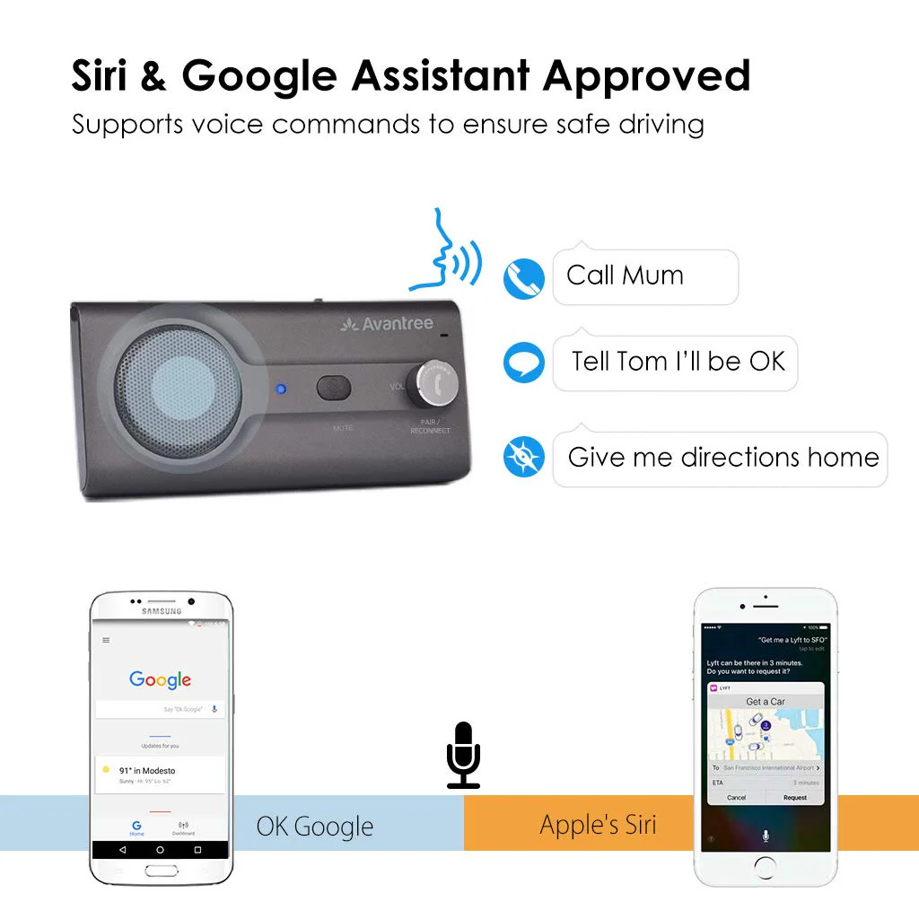 Avantree CK11 Hands Free Bluetooth 5.0 Car Kits, Loud Speakerphone, Support Siri Google Assistant & Motion Auto On Off, Volume Knob, Wireless in Car Handsfree Speaker Kit with Visor Clip - Titannium - Image 3