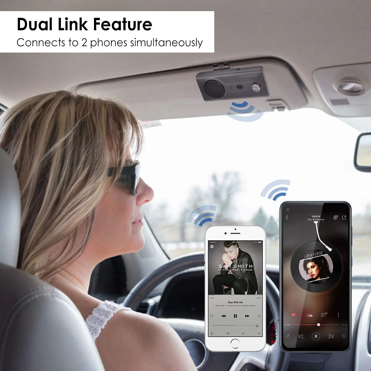 Avantree CK11 Hands Free Bluetooth 5.0 Car Kits, Loud Speakerphone, Support Siri Google Assistant & Motion Auto On Off, Volume Knob, Wireless in Car Handsfree Speaker Kit with Visor Clip - Titannium - Image 7