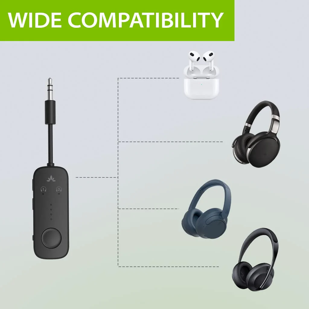 Avantree Relay - Premium Airplane Bluetooth 5.3 Adapter for All Headphones, aptX Low Latency, Supports 2 Headphones or AirPods, Wireless Audio Transmitter for in-Flight, TV, Gym, Tablets - Image 4