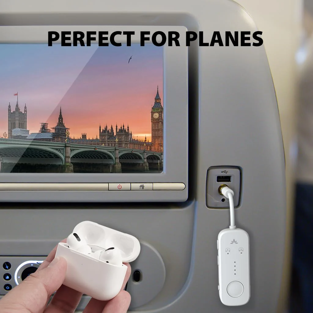 Avantree Relay - Premium Airplane Bluetooth 5.3 Adapter for All Headphones, aptX Low Latency, Supports 2 Headphones or AirPods, Wireless Audio Transmitter for in-Flight, TV, Gym, Tablets White - Image 2