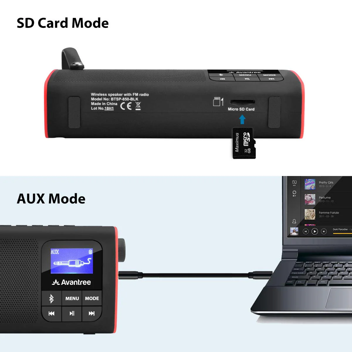 Avantree SP850 Rechargeable Portable FM Radio with Bluetooth Speaker and SD Card MP3 Player 3-in-1, Auto Scan Save, LED Display, Small Handheld Pocket Battery Operated Wireless Radio (No AM) - Image 4