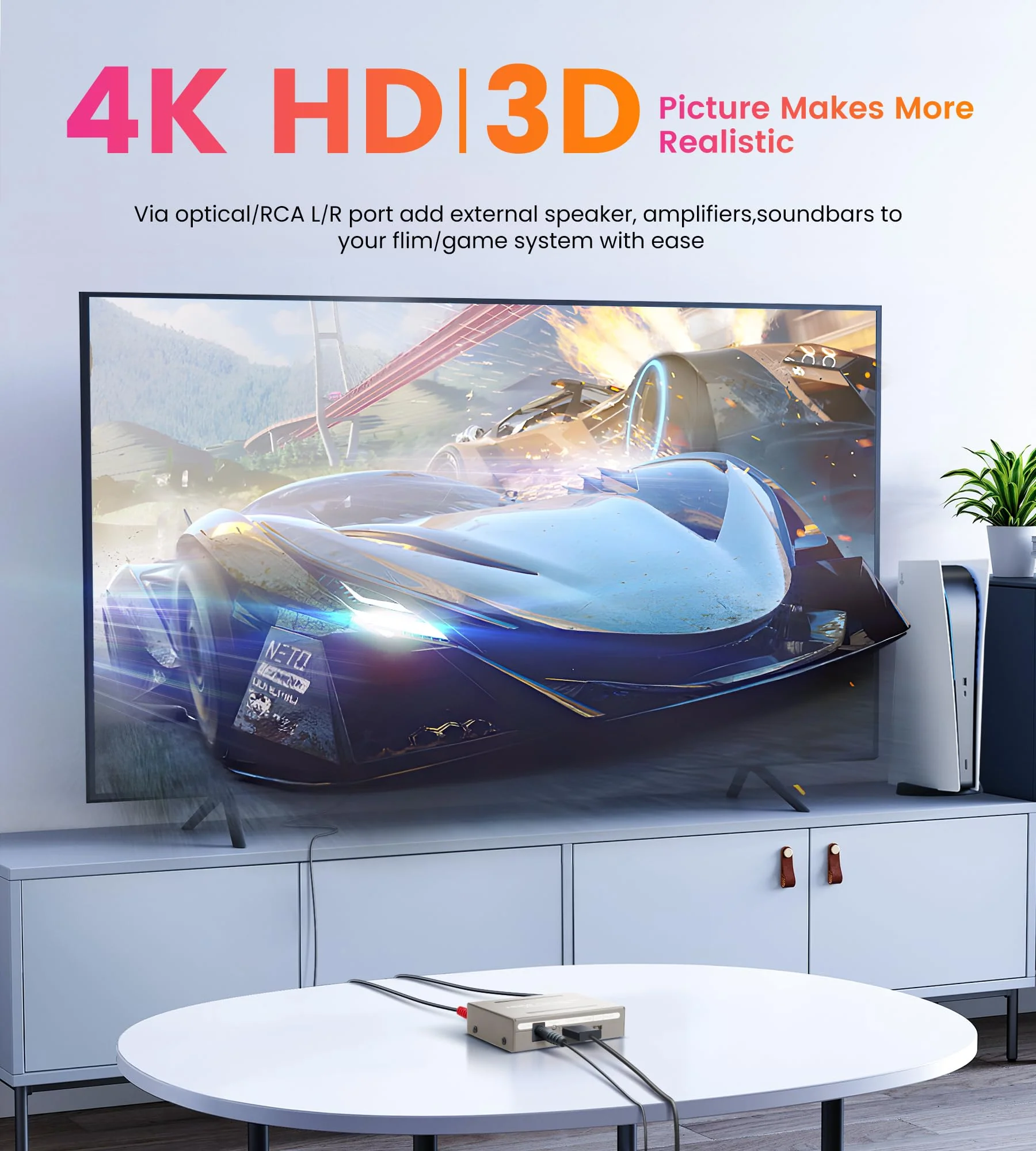 avedio links 4K HDMI Audio Extractor Splitter, 1080P HDMI to HDMI Audio Converter + Optical Toslink SPDIF + L/R Stereo Analog Audio, HDMI Audio Adapter for Fire Stick, Blu-Ray Player (4K 30Hz Grey) 4K 30Hz Grey - Image 2