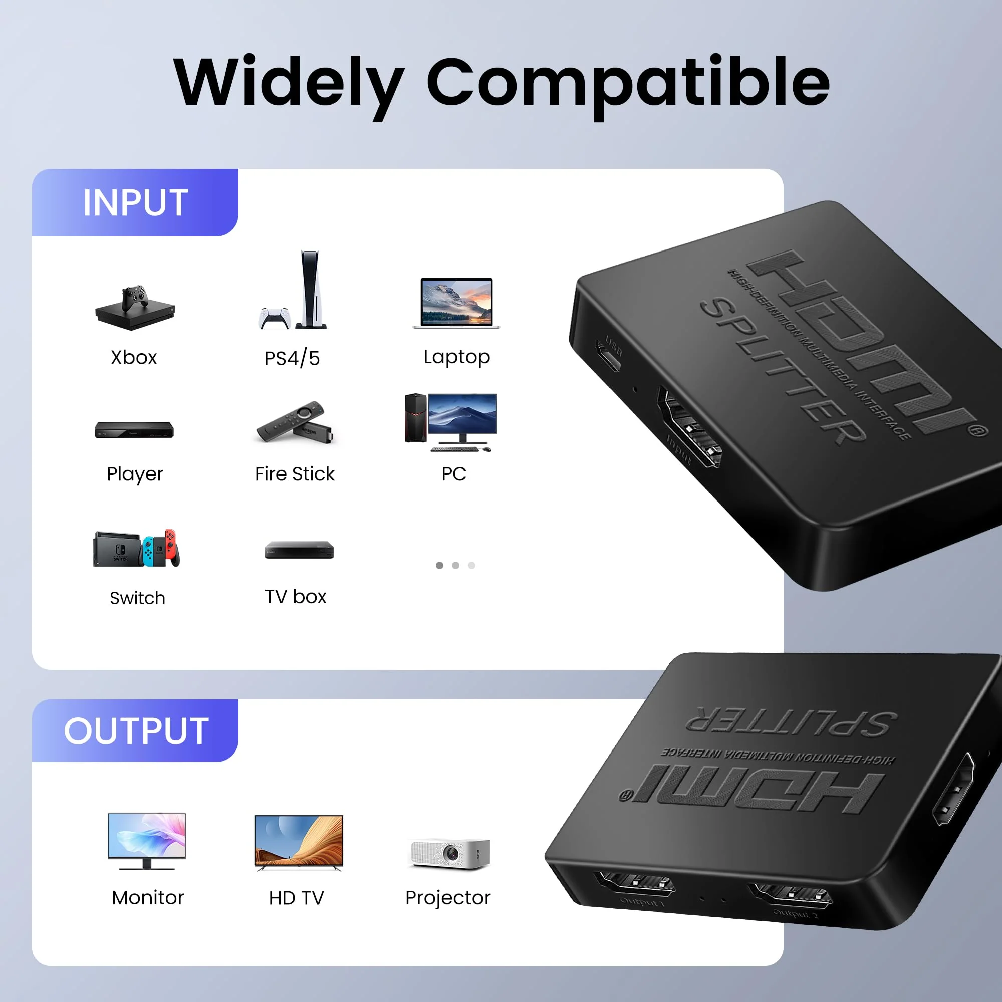 avedio links HDMI Splitter 1 in 3 Out with HDMI Cable, 4K HDMI Splitter 1X3 Duplicate/Mirror Screen, USB Power Splitter 3 Way HDMI Splitter Support 1080P@60Hz, 3D, HDR, 1 Input to 3 displays 1x3 4K@30Hz - Image 5