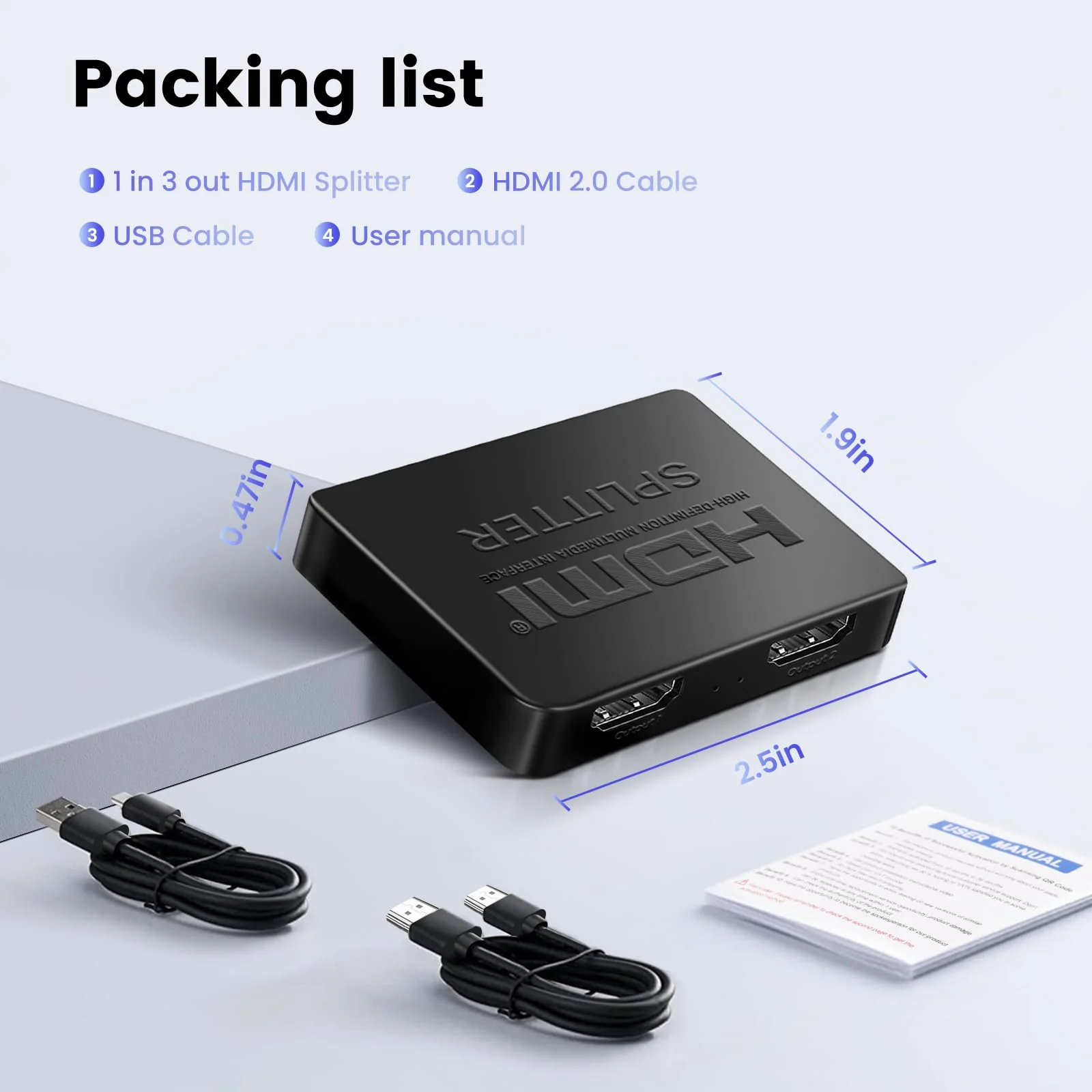 avedio links HDMI Splitter 1 in 3 Out with HDMI Cable, 4K HDMI Splitter 1X3 Duplicate/Mirror Screen, USB Power Splitter 3 Way HDMI Splitter Support 1080P@60Hz, 3D, HDR, 1 Input to 3 displays 1x3 4K@30Hz - Image 7