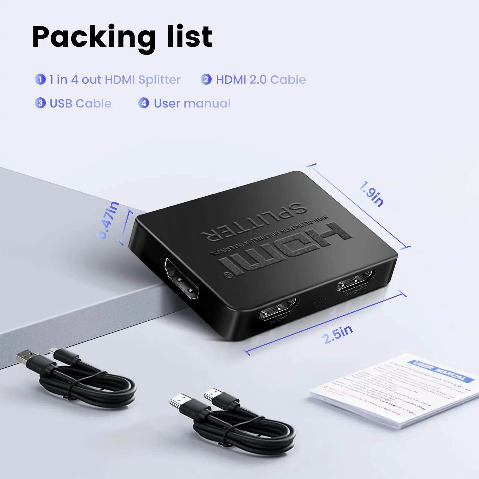 avedio links HDMI Splitter 1 in 4 Out with HDMI Cable, 4K HDMI Splitter 1X4 Mirror Screen, USB Power Splitter 1 Input 4 Output Support 4KX2K, 1080P@60Hz, 3D, HDR, 1 Source to 4 HDMI displays 1x4 4K@30Hz - Image 7
