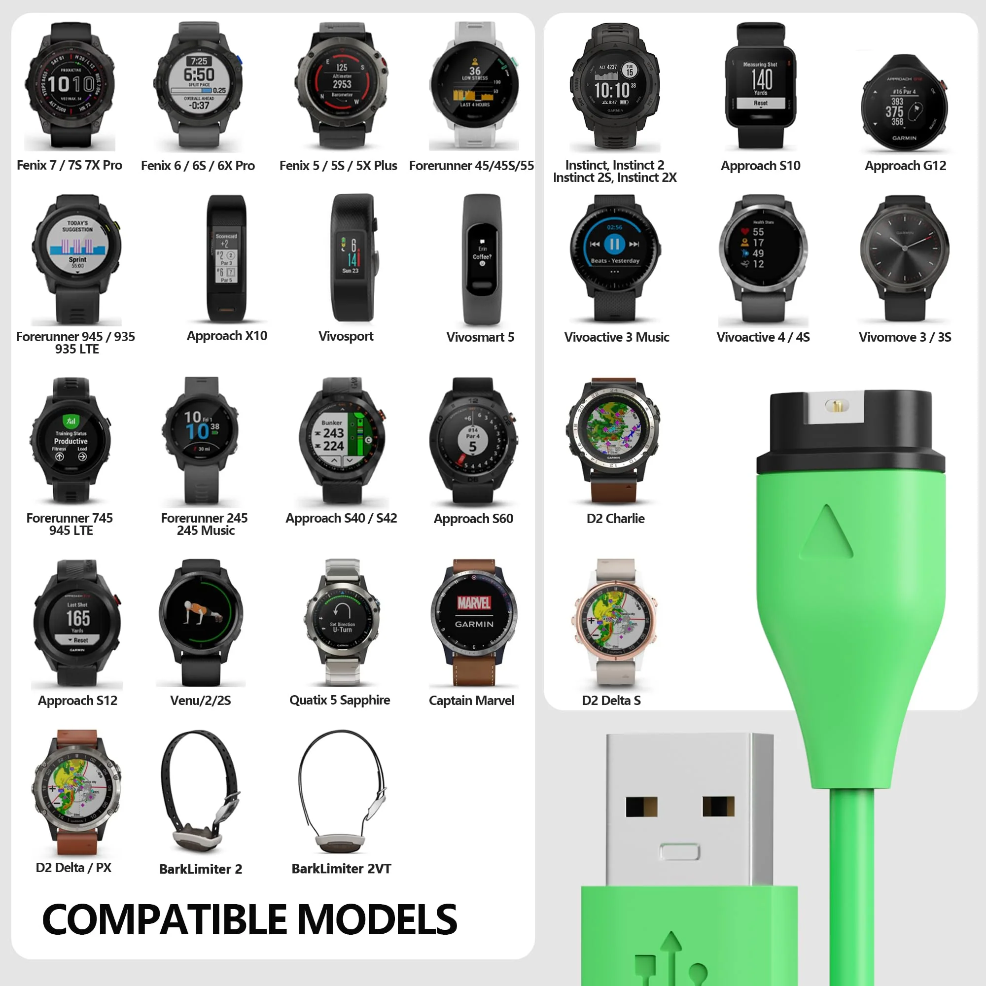 AWINNER Compatible with Garmin Watch Charger Cable (USB A - 1 Pack) USB A - 1 Pack - Image 2