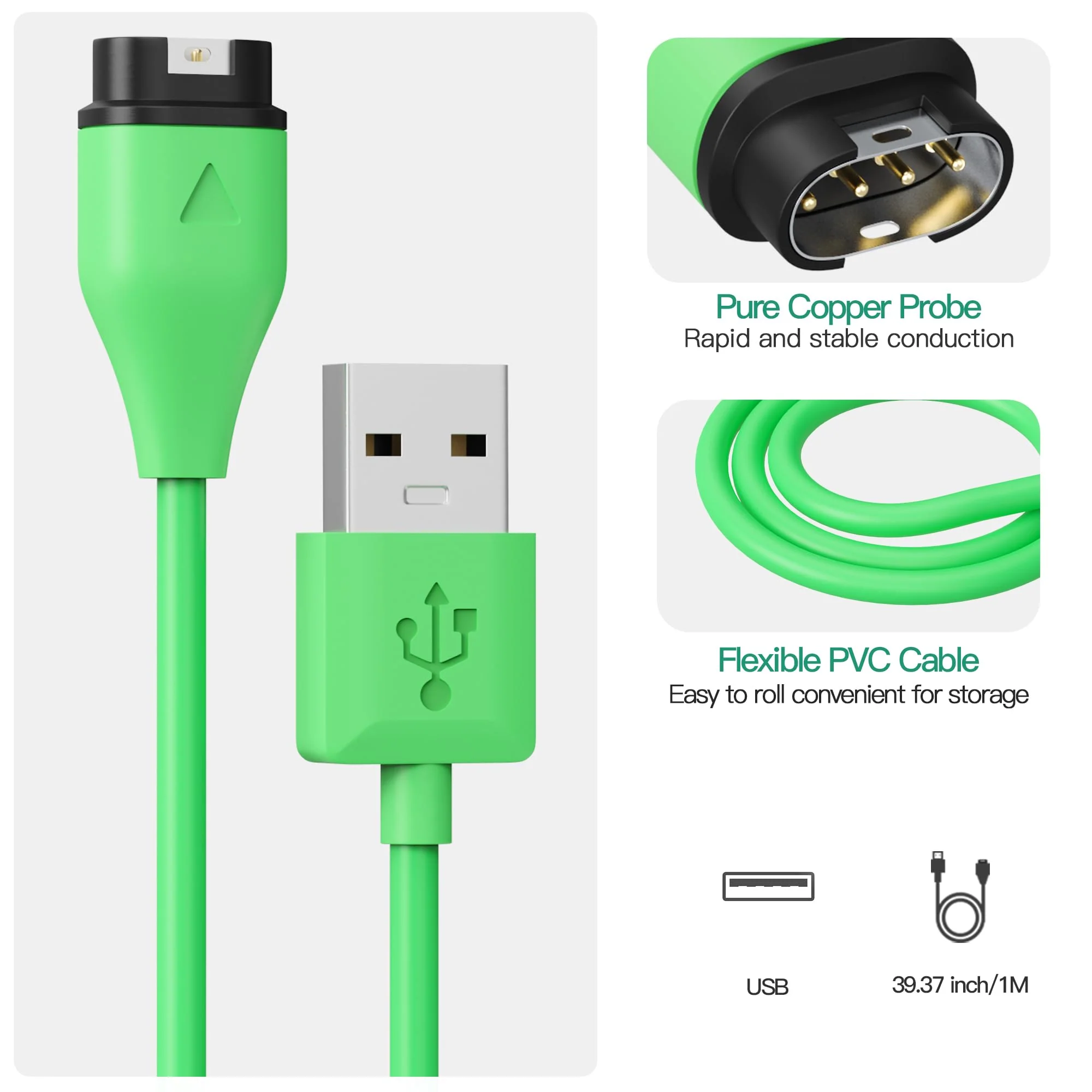 AWINNER Compatible with Garmin Watch Charger Cable (USB A - 1 Pack) USB A - 1 Pack - Image 5